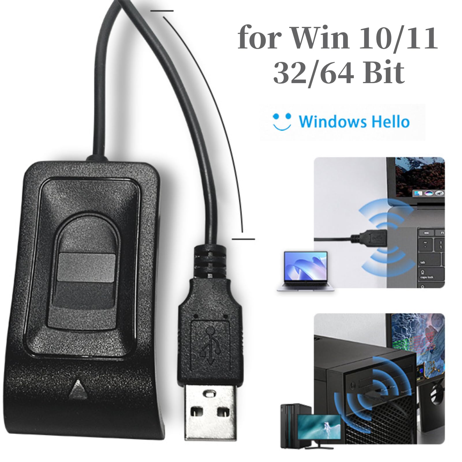 Diyeeni Lector de Huellas Dactilares USB de Escritorio, Lector de Claves de Huellas Dactilares de Computadora, Llave de Seguridad USB con Cable de Extensión para, Reconocimiento