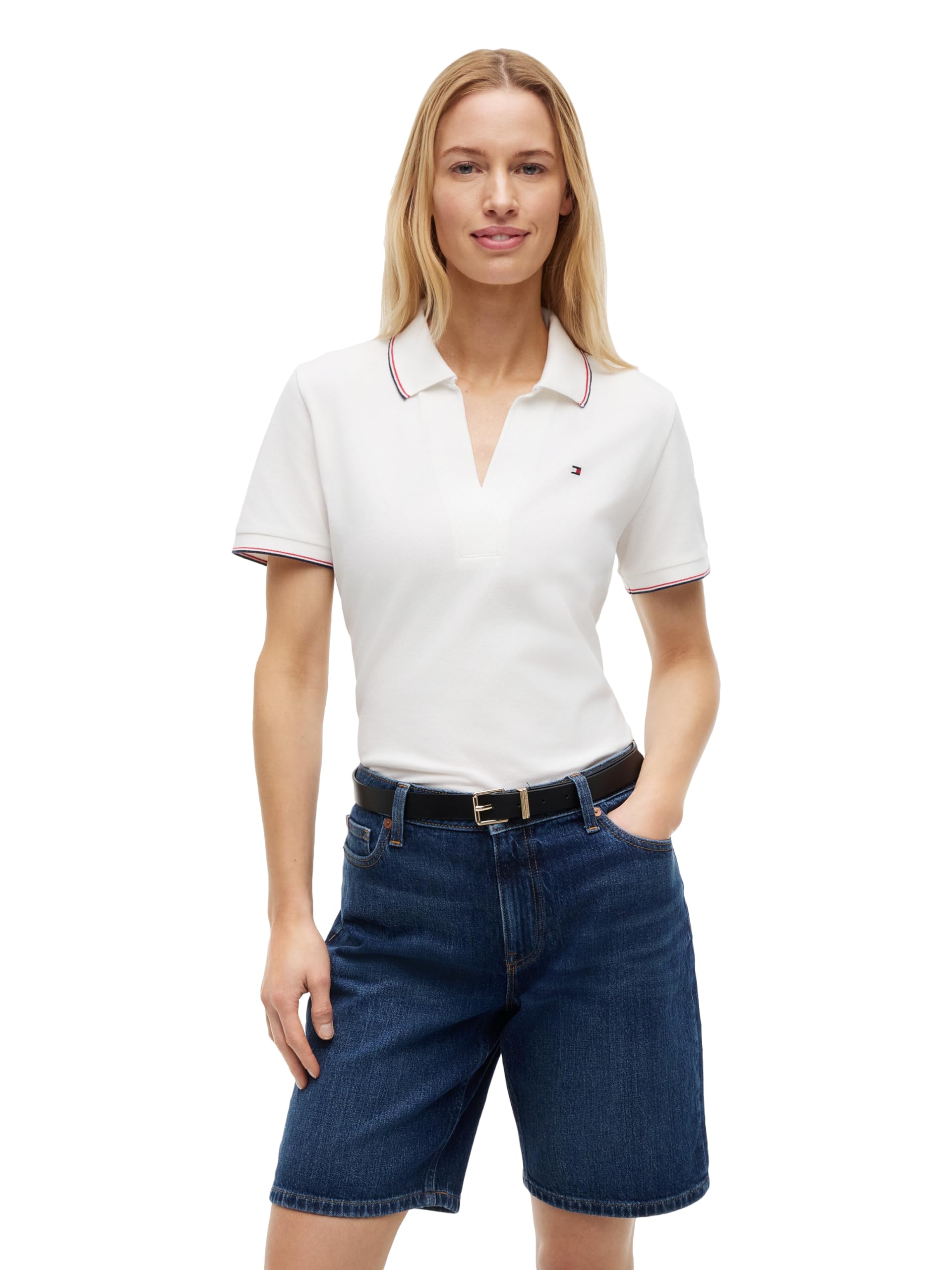 Women's Cotton Pique Short Sleeve Polo Shirt V-Neck Shirt in Classic Fit with Stretch