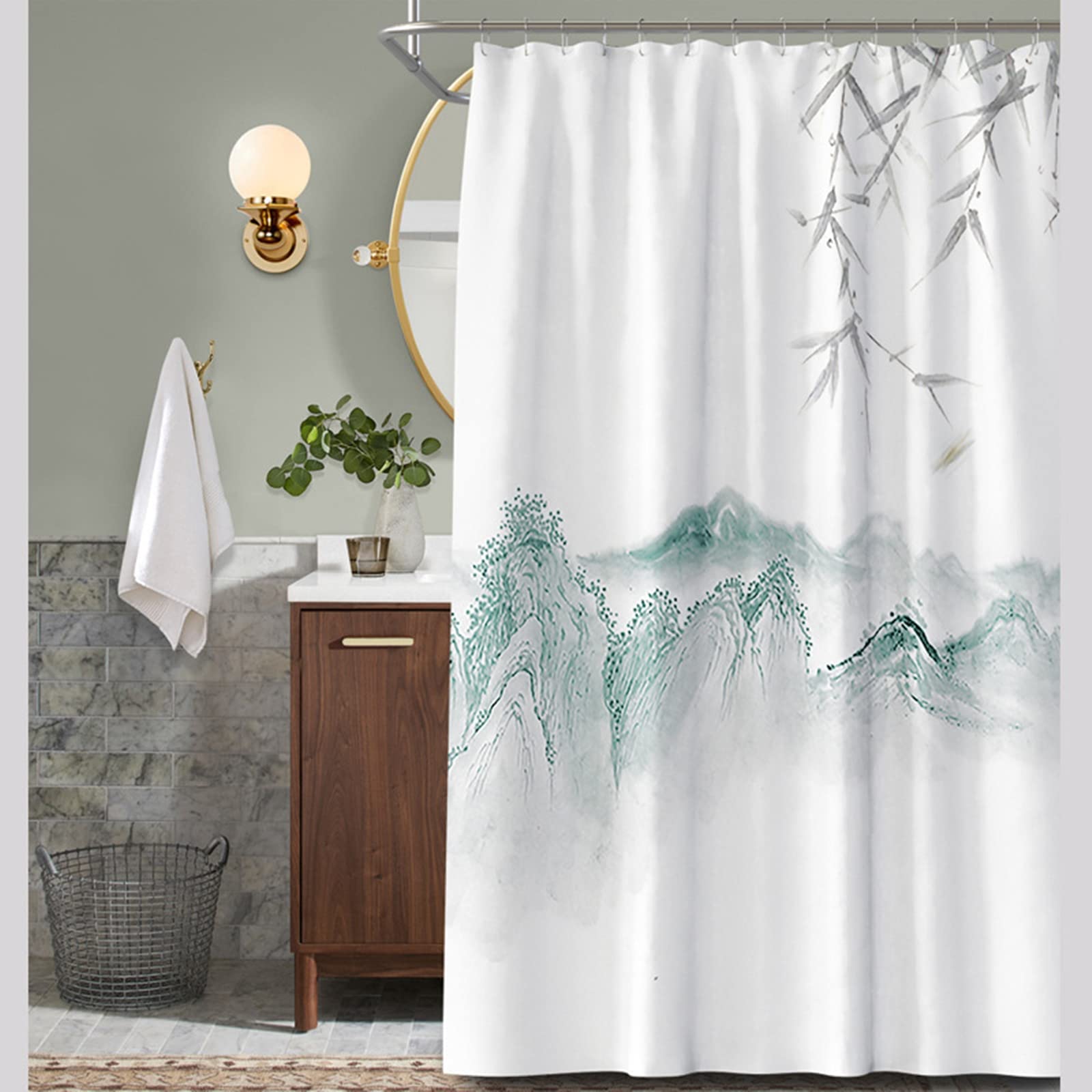 Rideau de douche peinture de paysage chinois 180x200cm salle de bain polyester KnSam