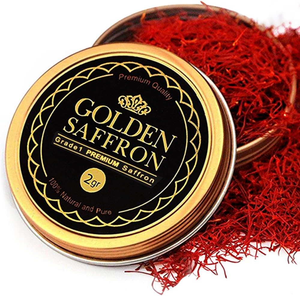 Golden Saffron, Finest Pure Premium All Red Saffron Threads, Grade A+, Highest Grade Saffron for Tea, Paella, Rice, Desserts, No Artificial, No Preservatives (2 Gram)