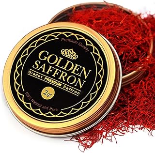Golden Saffron Super Negin Grade 1+ All-Red Threads - Pure, Lab-Tested, Non-GMO Saffron for Tea, Paella, Rice, Risotto (2g)