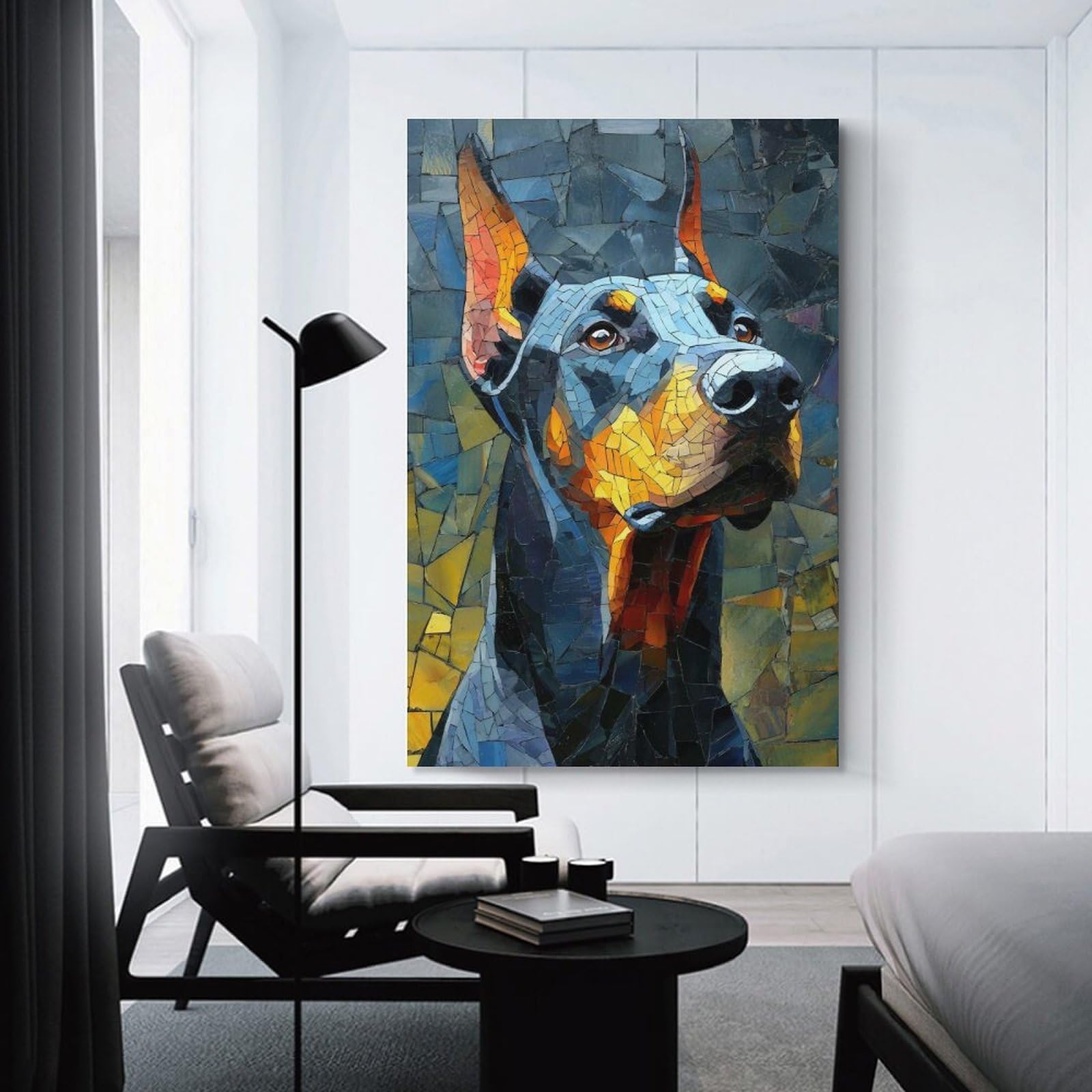 Junmoney Decorative Canvas Print Doberman Mosaic Portrait, 24x36inch(60x90cm), for Lounge, Bedroom Or Personal Spaces, A Wall Art Gift for Fresh Interiors