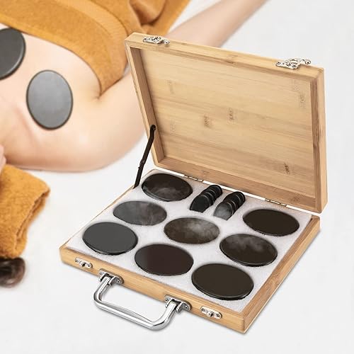 Miniatura 9 de Juego de 16 piedras calientes de basalto, piedras calientes, kit de piedras de masaje con caja calefactora para masaje corporal (incluye piedras