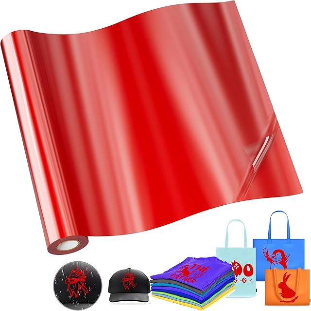 JAVIGA HTV Heat Transfer Vinyl Rolls-12" x 10ft, RED Iron on Vinyl for DIY Fabric, T Shirts, Other Textiles Compatible HTV Vinyl with Vinyl Craft Machine(1 Roll)