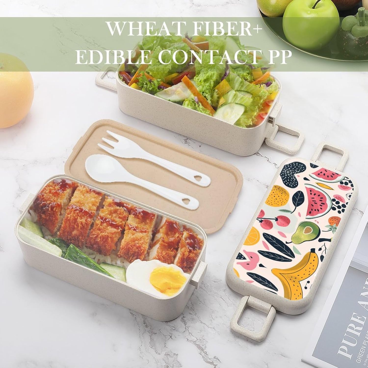 Lunch Box Bento Premium Various Fruit Images Printed Bento Box Bento with Spoon And Fork with Compartment Containers Suitable for Men And Women, style