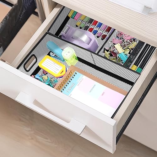 Miniatura 6 de Organizador de cajones de escritorio, bandeja organizadora de cajones de oficina, paquete de 3, organización de escritorio de malla metálica y