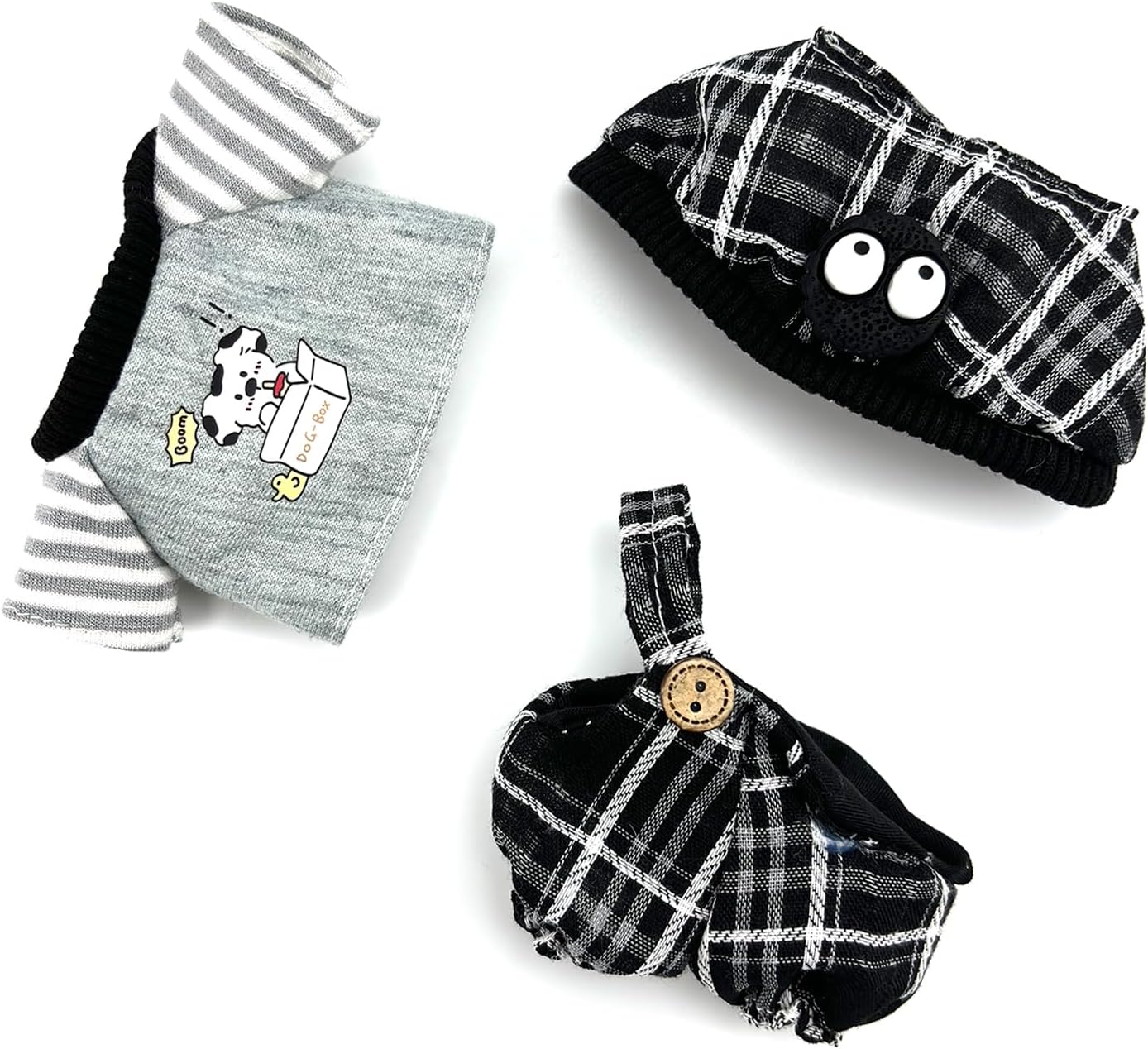 QIUTIMIY 17cm Doll Clothes Cute 3 Piece Set Clothes for Doll Accessories Overalls + T-Shirt + Cute Hat Outfit(No Doll Included)(LBB Clothes 15)
