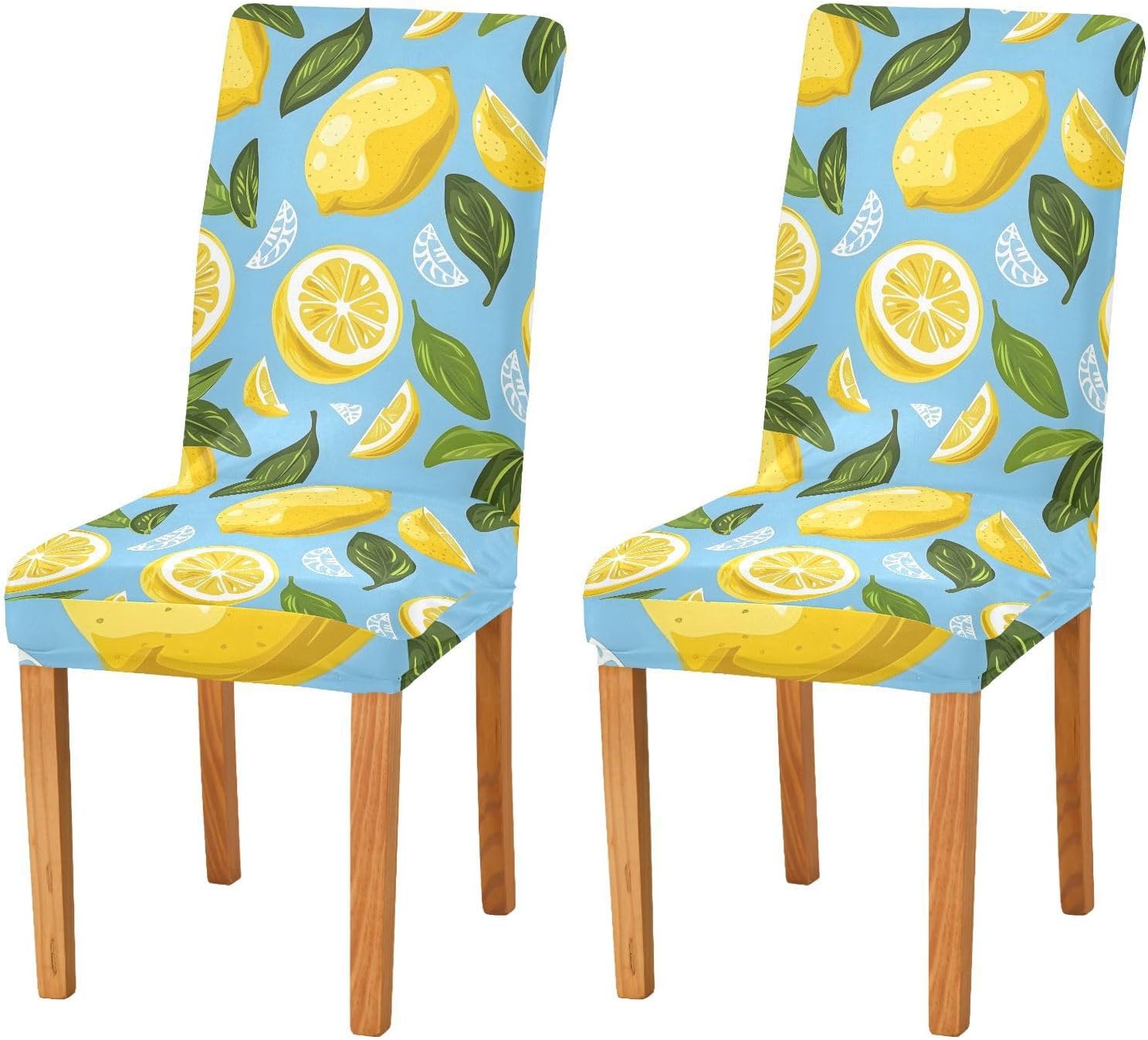 ALAZA Chair Covers for Dining Room, Lemon Leaves on Blue Stretch Chair Cover Sets Chair Protector Removable Washable for Ktichen Restaurant Hotel