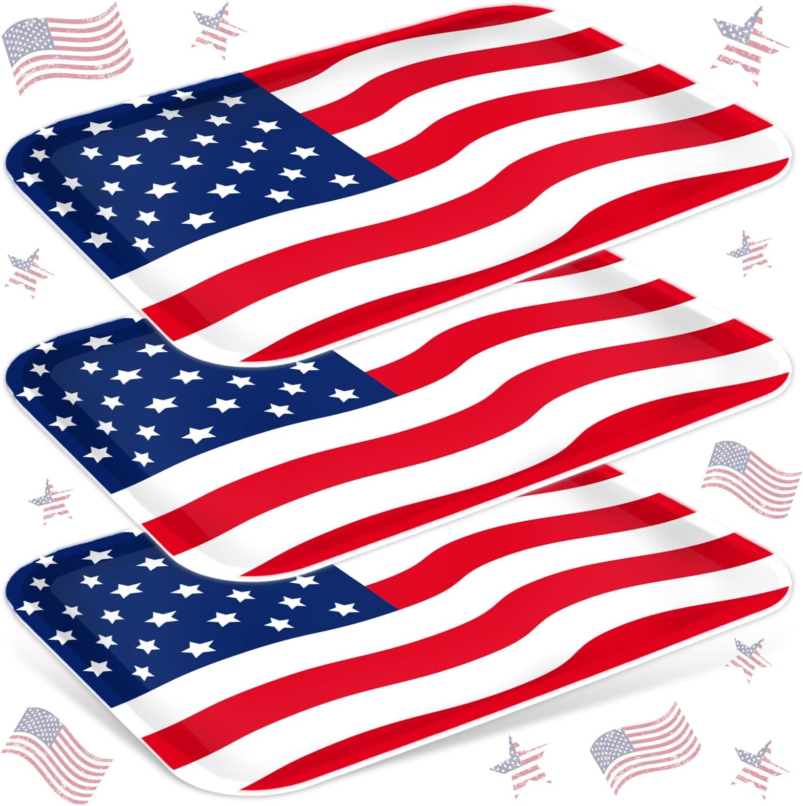 3Pcs Patriotic Serving Trays Red Blue White USA Flag Platter 4th of July Serving Dishes for Independence Day Veterans Day Party Decor