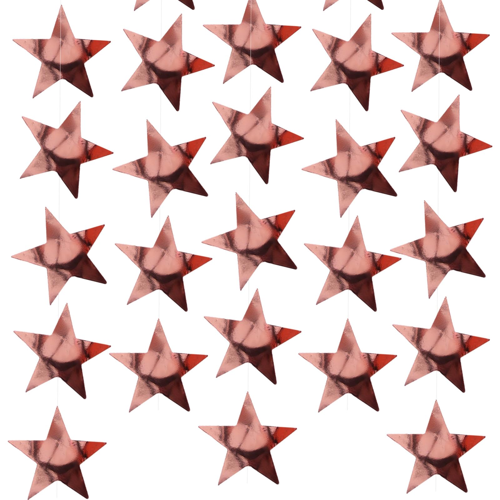 Flomiara 33PCS Glitter Rose Gold Star Paper Garland - Sparkling Star Bunting for Hanging Decoration, Ideal for Birthday, Wedding & Backdrop