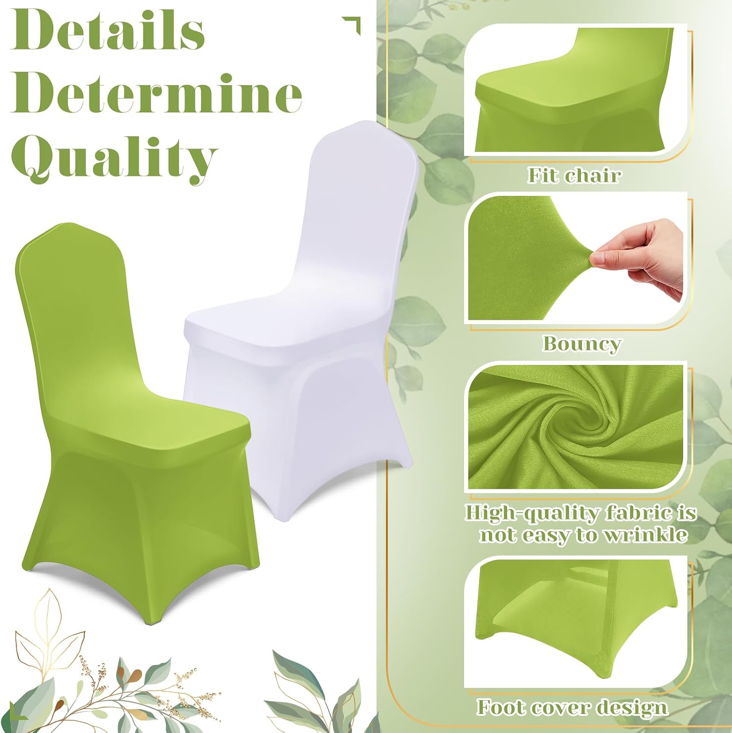 Oudain 12 Pcs Green White Folding Chair Covers Universal Spandex Slipcovers Washable Removable Stretch Chair Protector Covers for Wedding Baby Shower Birthday Party Decoration