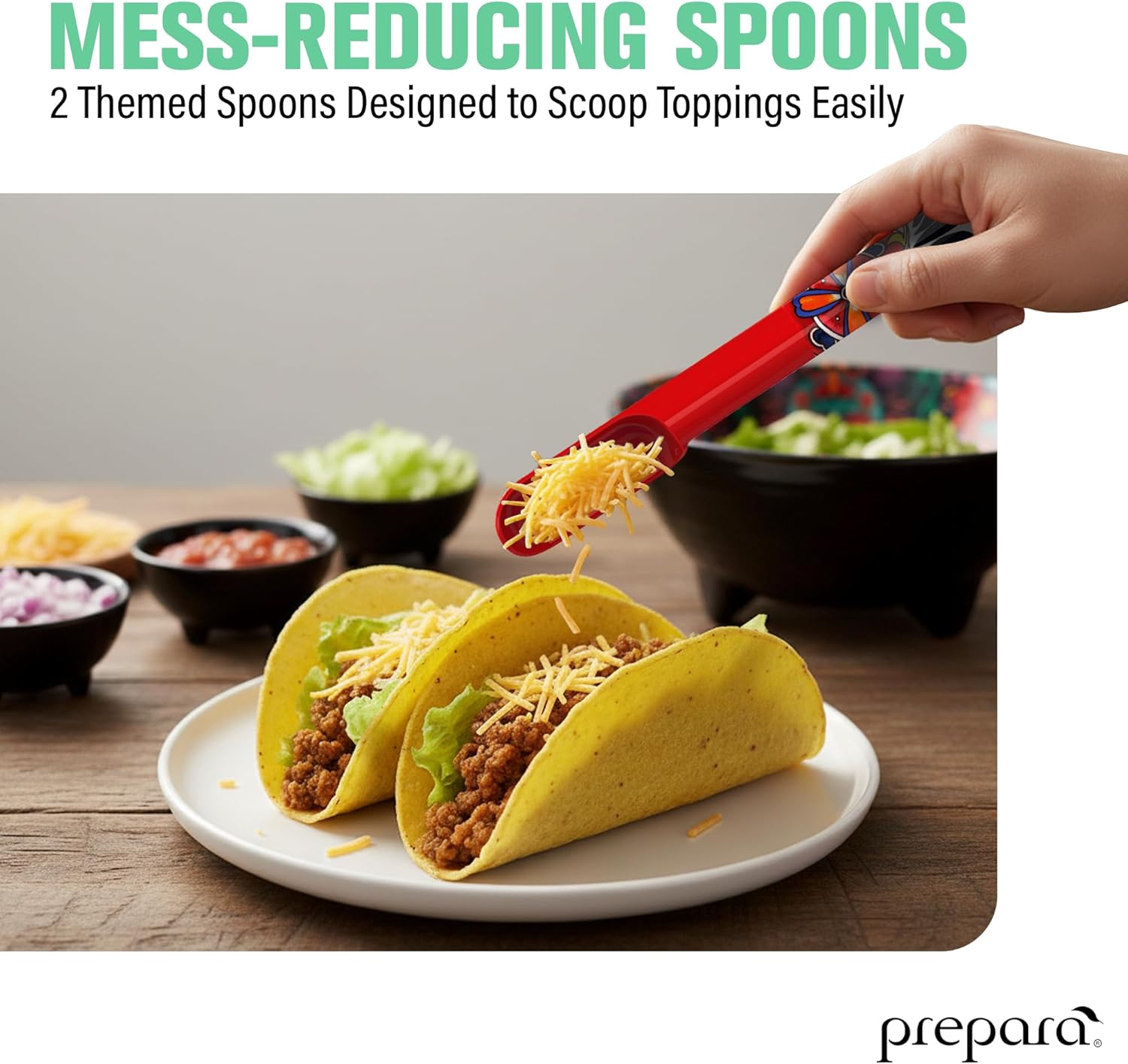 Prepara Taco Kit, Red - Taco Carousel, Spoons, Spacious Party Bowl, Durable Melamine & Dishwasher Safe, Organized Food Serving Set with Multiple Compartments for Fun Festive Nights & Gatherings