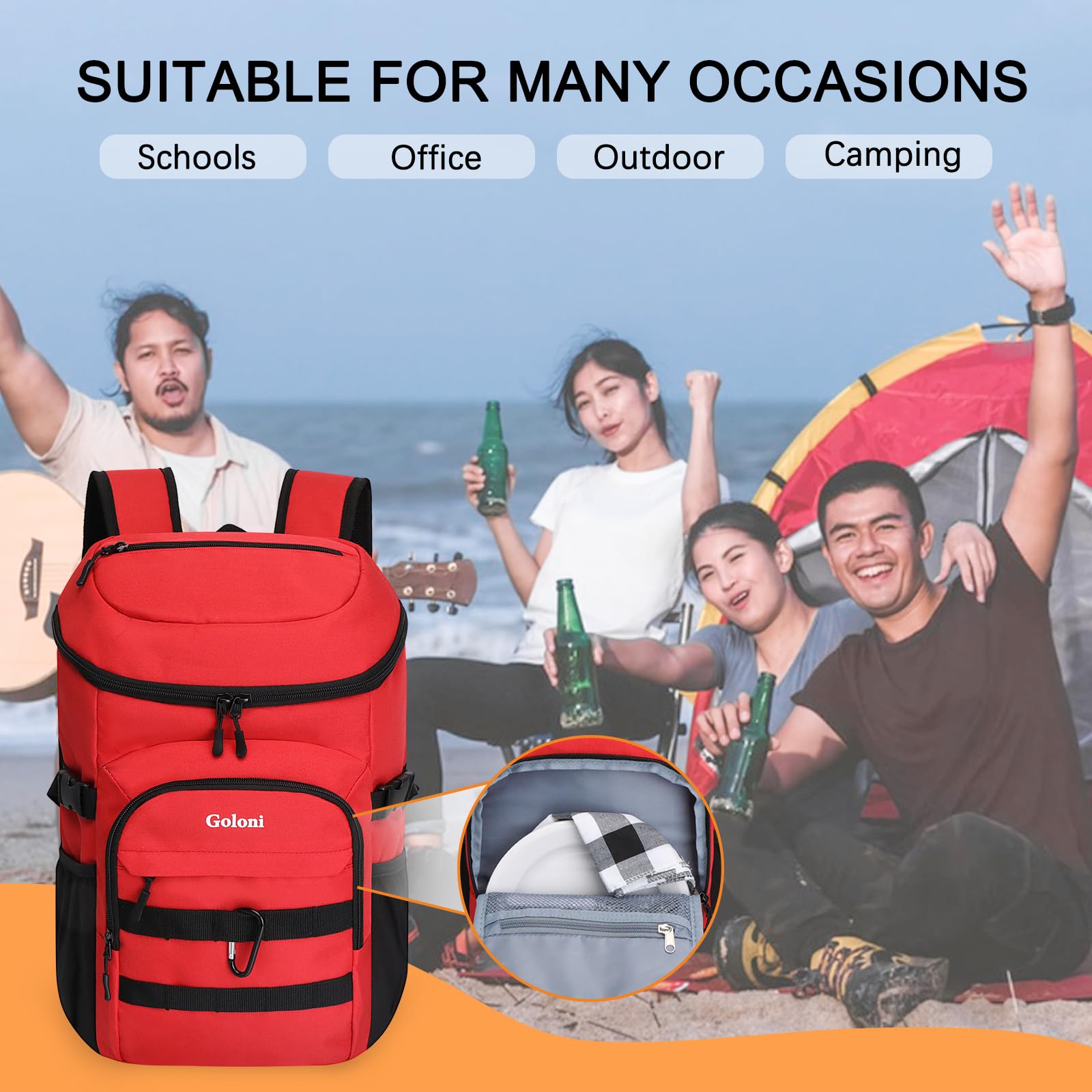 UPGRADE Kühlrucksack 24 Dosen - Leichter isolierter Rucksackkühler, auslaufsicher & 18 Stunden Eisspeicherung für Strand, Camping, Wandern (Männer, Frauen, Familie)