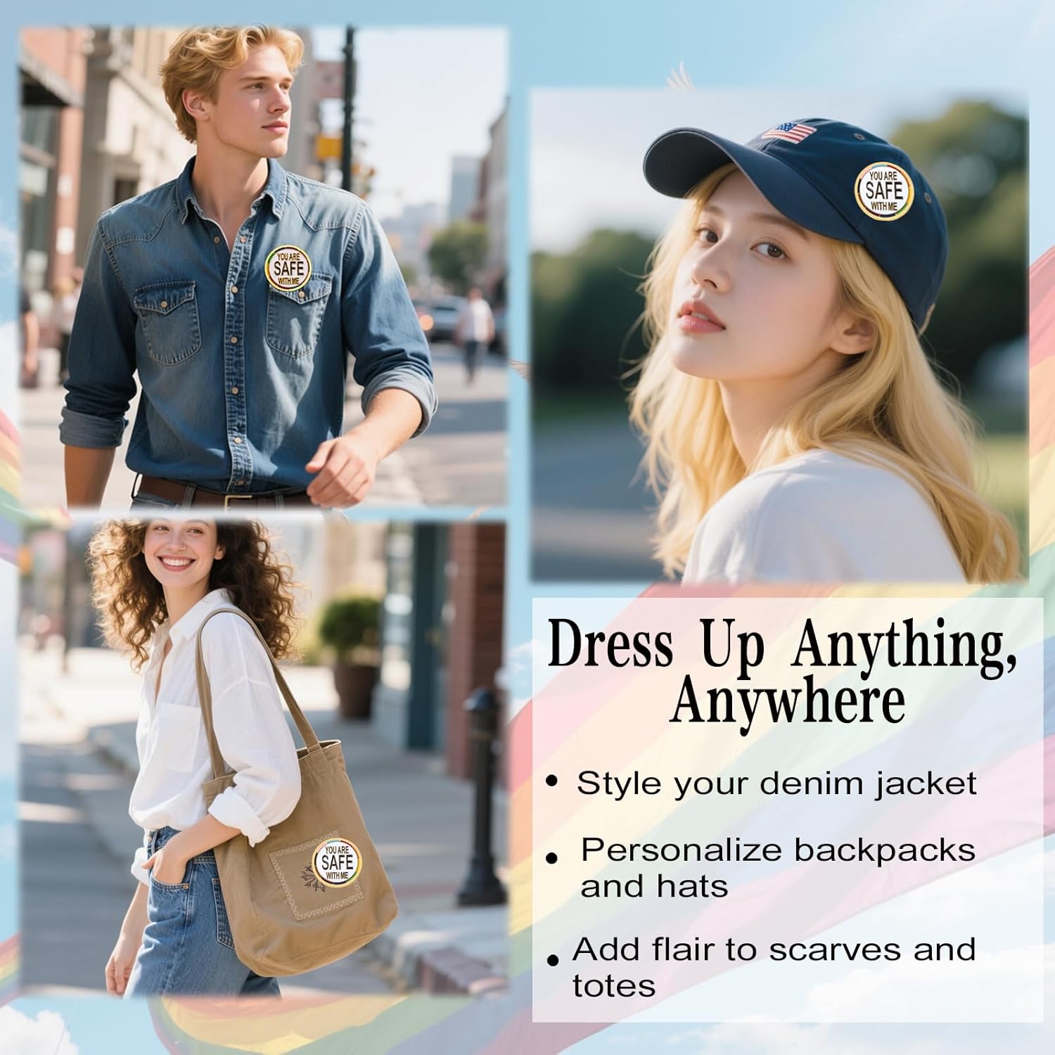 Pride Pins, YOU ARE SAFE WITH ME Rotatable Rainbow Trans Ally Pins for LGBTQ, Backpack, Lapel, Gay Progressive Pin - Image 6