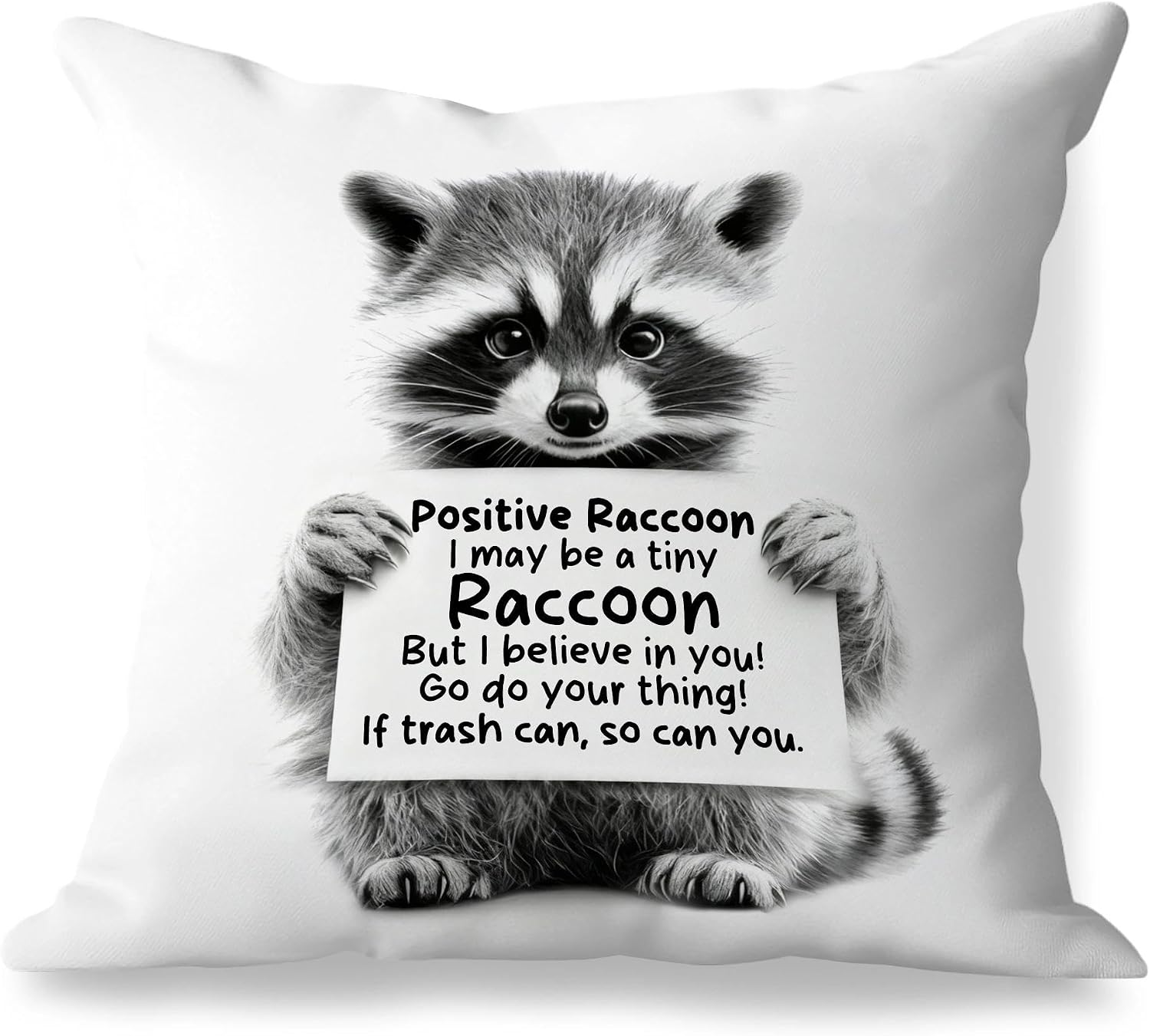 Funny Motivational Raccoon Pillow Covers 18x18, Emotional Supporting Racoon Gifts for Women Men Friend Coworker, Inspirational Trash Panda Decorative Pillow Covers for Home Office