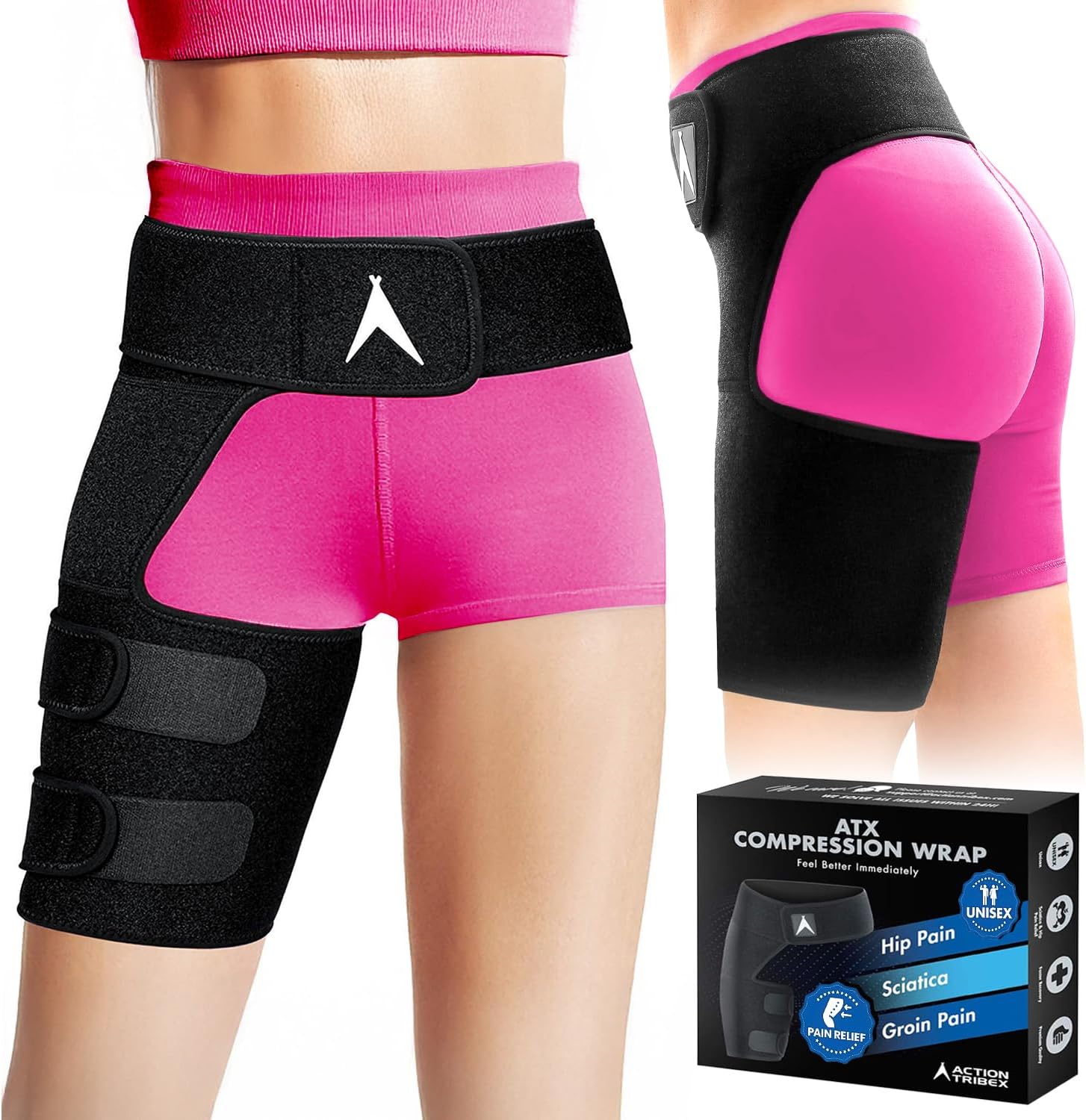 Action Tribex ATX Hip Brace for Sciatica Pain Relief Devices – Adjustable Ortho Groin Compression Wrap, Hamstring & Thigh Brace for Women & Men – Support for Sciatica Pain Relief Brace - 32-44" Waist