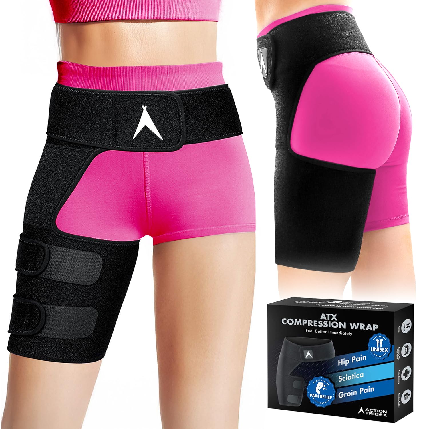 Action Tribex ATX Hip Brace for Sciatica Pain Relief Devices – Adjustable Ortho Groin Compression Wrap, Hamstring & Thigh Brace for Women & Men – Support for Sciatica Pain Relief Brace - 32-44" Waist