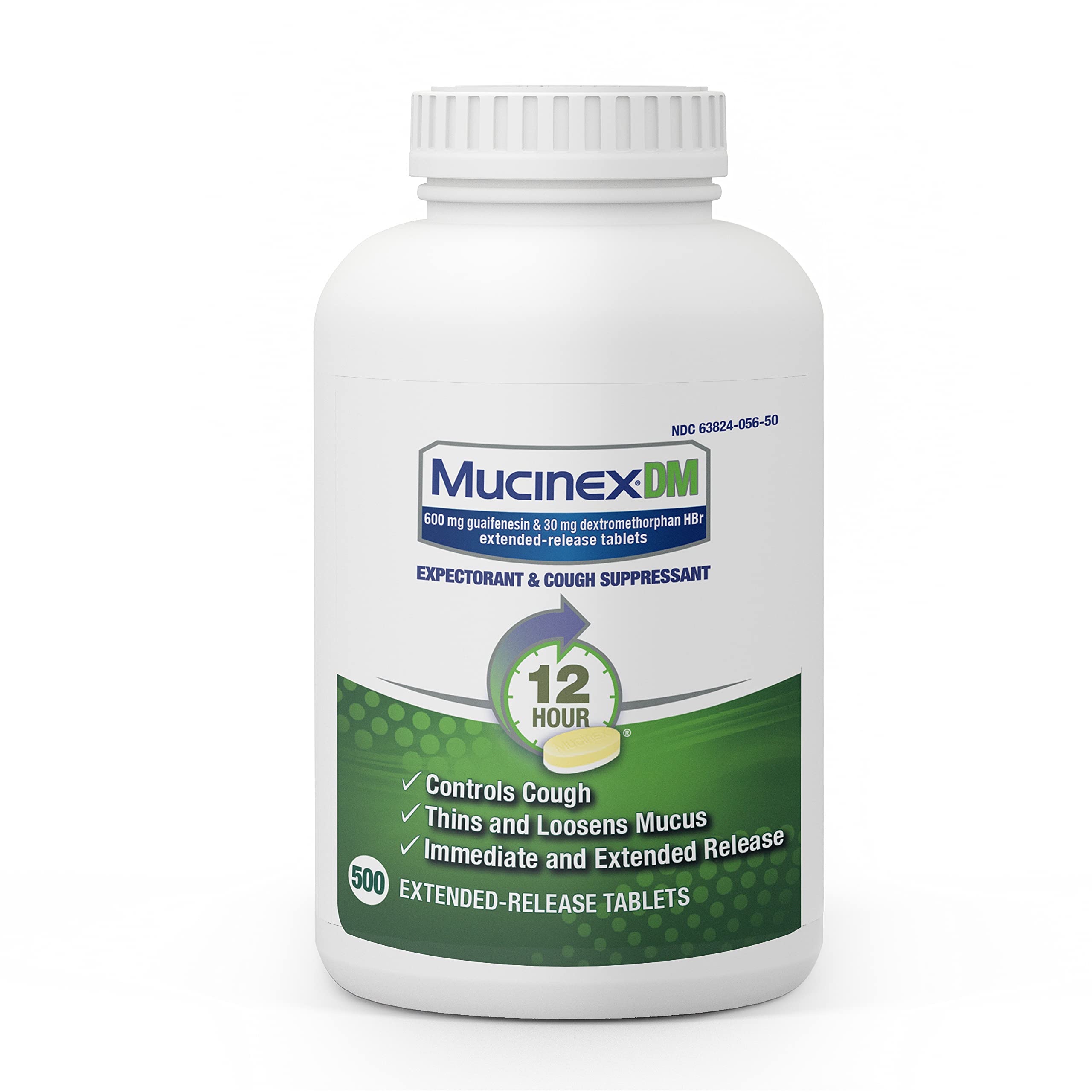 Mucinex DM 12 Hr Expectorant & Cough Suppressant Tablets, one 500 Count Bottle, Powerful Symptom Relief, Lasts up to 12 Hours, Multi, 17.637 Oz