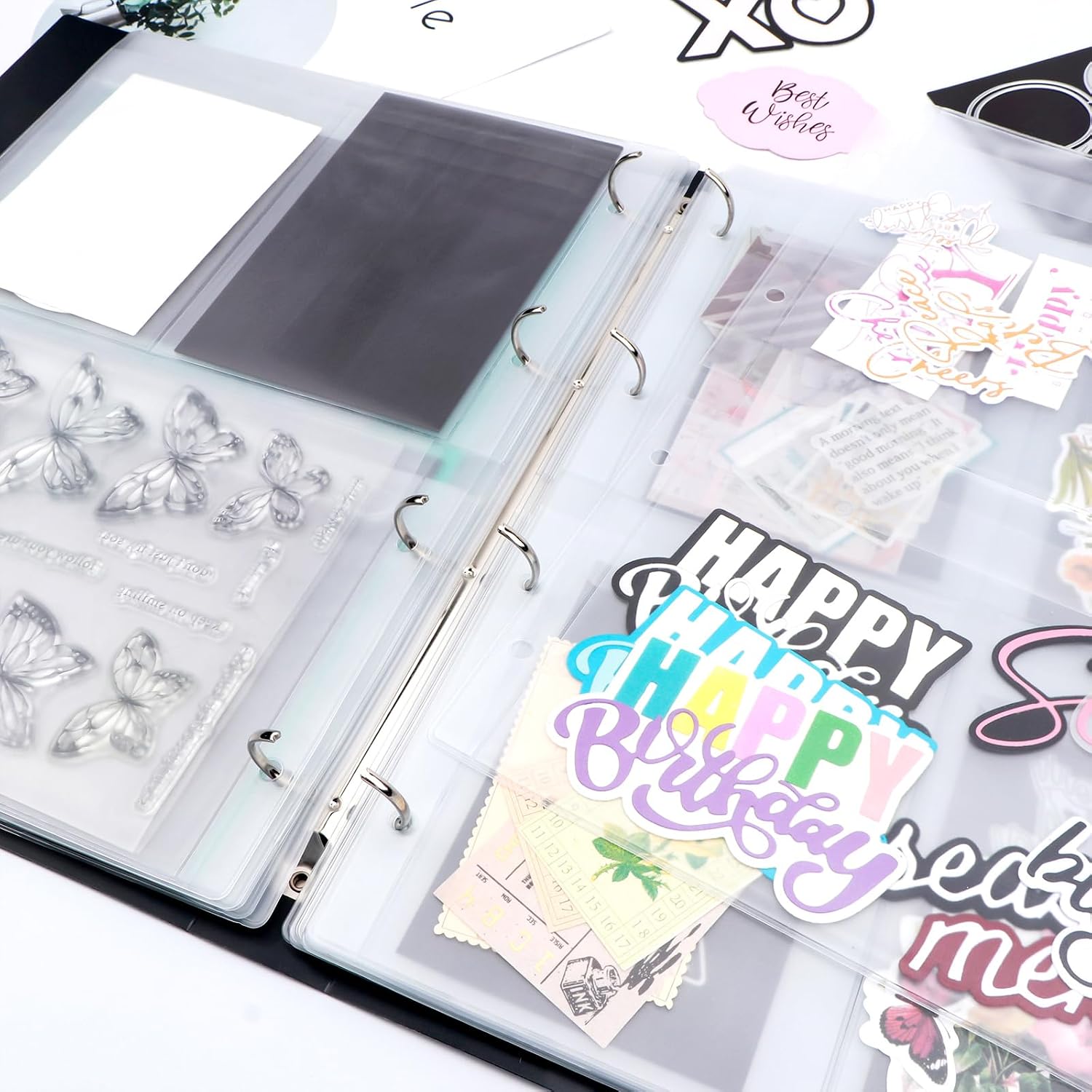 31Pcs/Set A4 Die Storage Book Binder, 11.x8.3 Inch 10 Pcs 0.3mm Thickness Magnet Sheets for Dies Storage with 1 Pocket Folder and 20 Inserts Pages 1/2/3/4 Grids Pockets,Dies Stencil Organizer (Black)