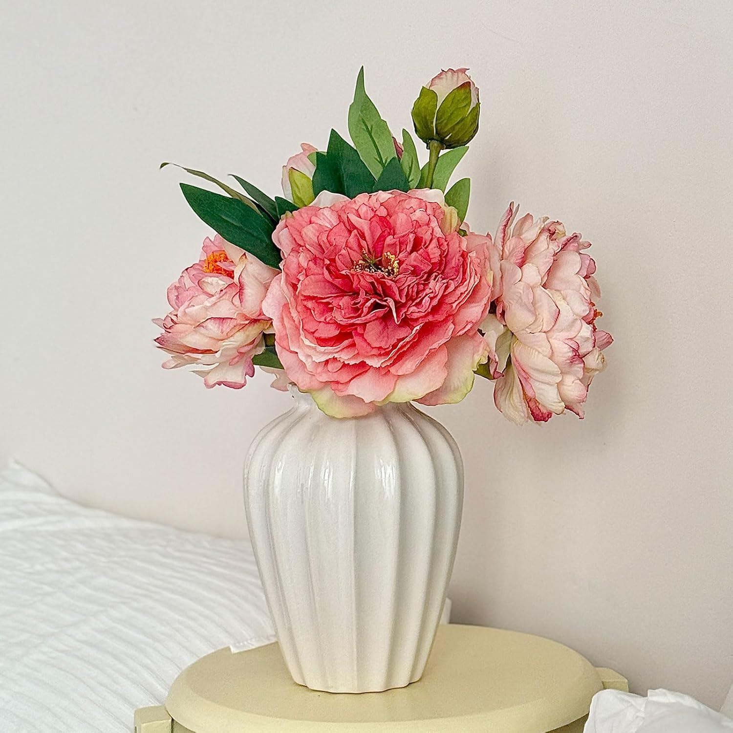 White Ceramic Vase, 7.87 Inch Flower Vase for Bouquet, Minimalist Modern Home Decor for Centerpieces, Cabinet, Living Room, Table, Bathroom