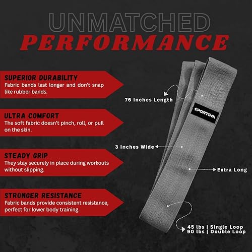 Miniatura 3 de Bandas de resistencia de tela de longitud extendida de 76 pulgadas para entrenamiento, 3 pulgadas de ancho, antideslizantes, extra largas, sin
