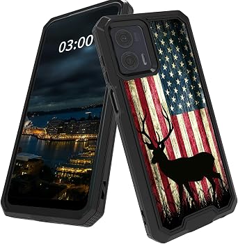 for Motorola Moto G 5G 2023 Case with Deer with American Flag Pattern Design Drop Proof Dual Layer Hard PC + Soft TPU Shock Proof Protective Phone Case for Moto G 5G 2023