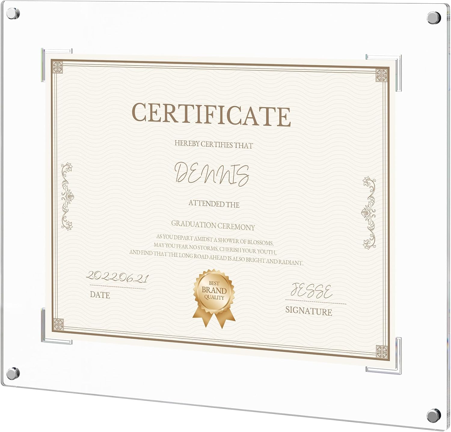 NIUBEE 8.5x11 Acrylic Diploma Frame, 4mm Clear Floating Document Frame, Anti-Slip & Damage-Free Wall Mount for Degree/Certificate/Award, Home Office Display(1 Pack)