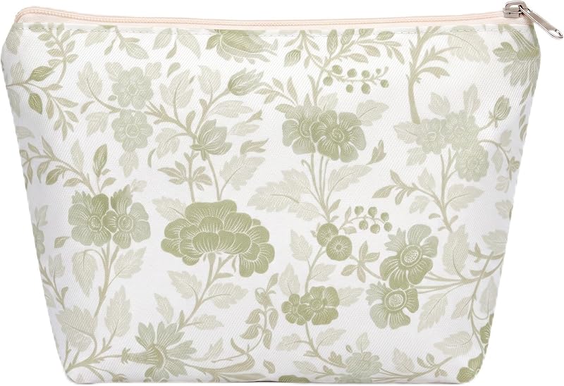 Necessaire OFY com zíper, estampa floral Light Green Flowers, Pacote com 1