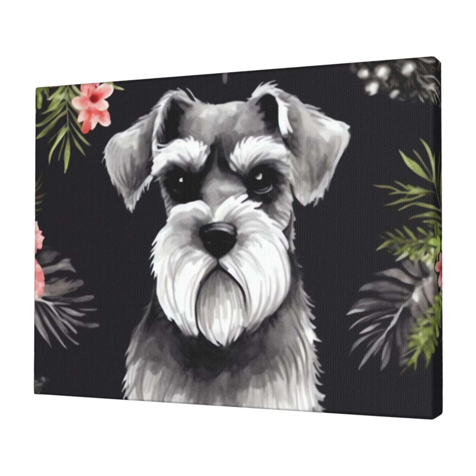 KLOPH Schnauzer Canvas Wall Art for Living Room 12"x16" Modern Artwork Painting for Bathroom Hanging Canvas Prints Aesthetic Wallart for Bedroom Kitchen Office Wall Decor