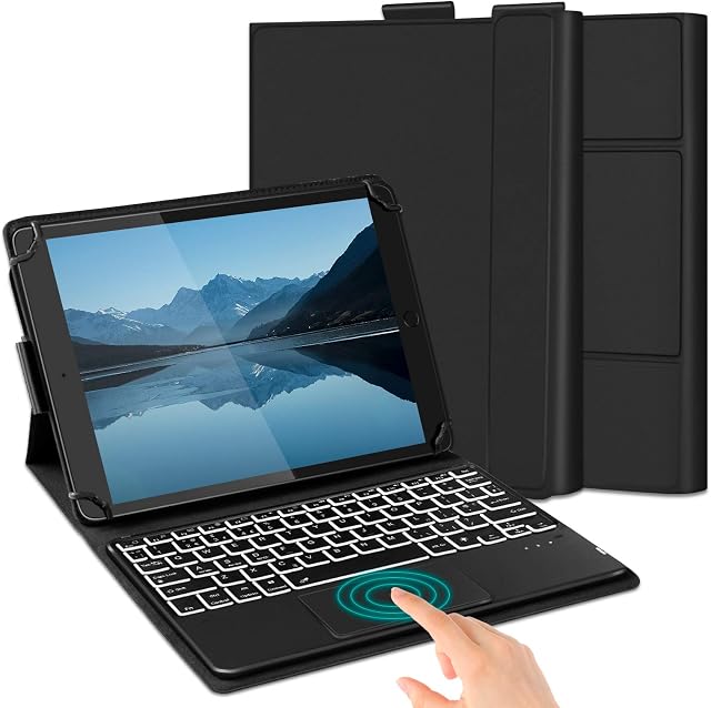 Backlit Touchpad Keyboard Case for Tablet from 9 to 11 inch, Cover with Detachable Keyboard UK Layout and Trackpad for 9-11 inch Tablet with iOS, Android, Windows System, Black