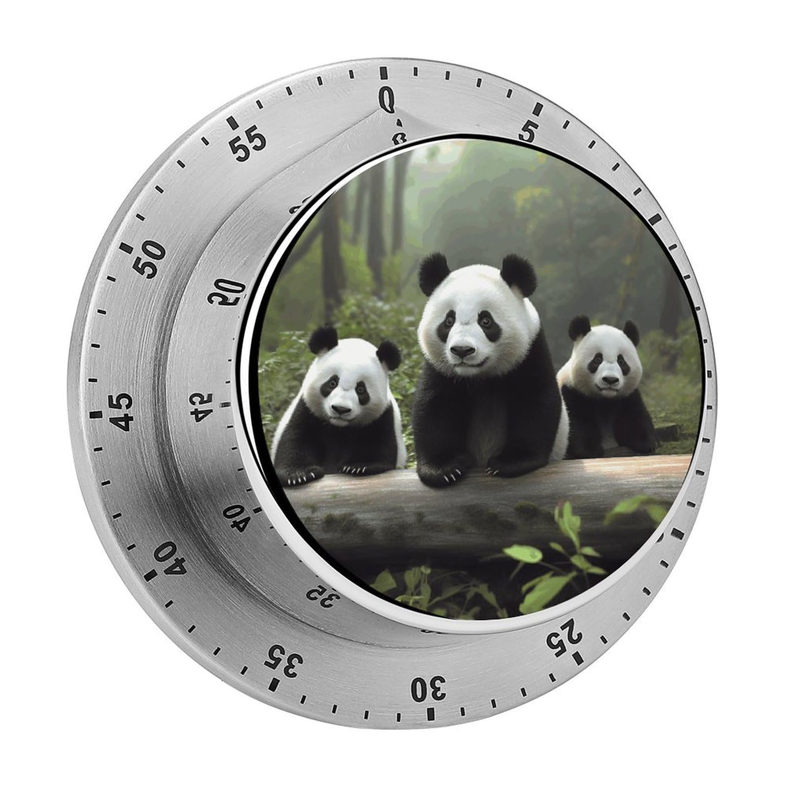 Mechanical Kitchen Timer with Magnetic Back, Stainless Steel Manual Cute Panda Printed Timer for Cooking and Time Management