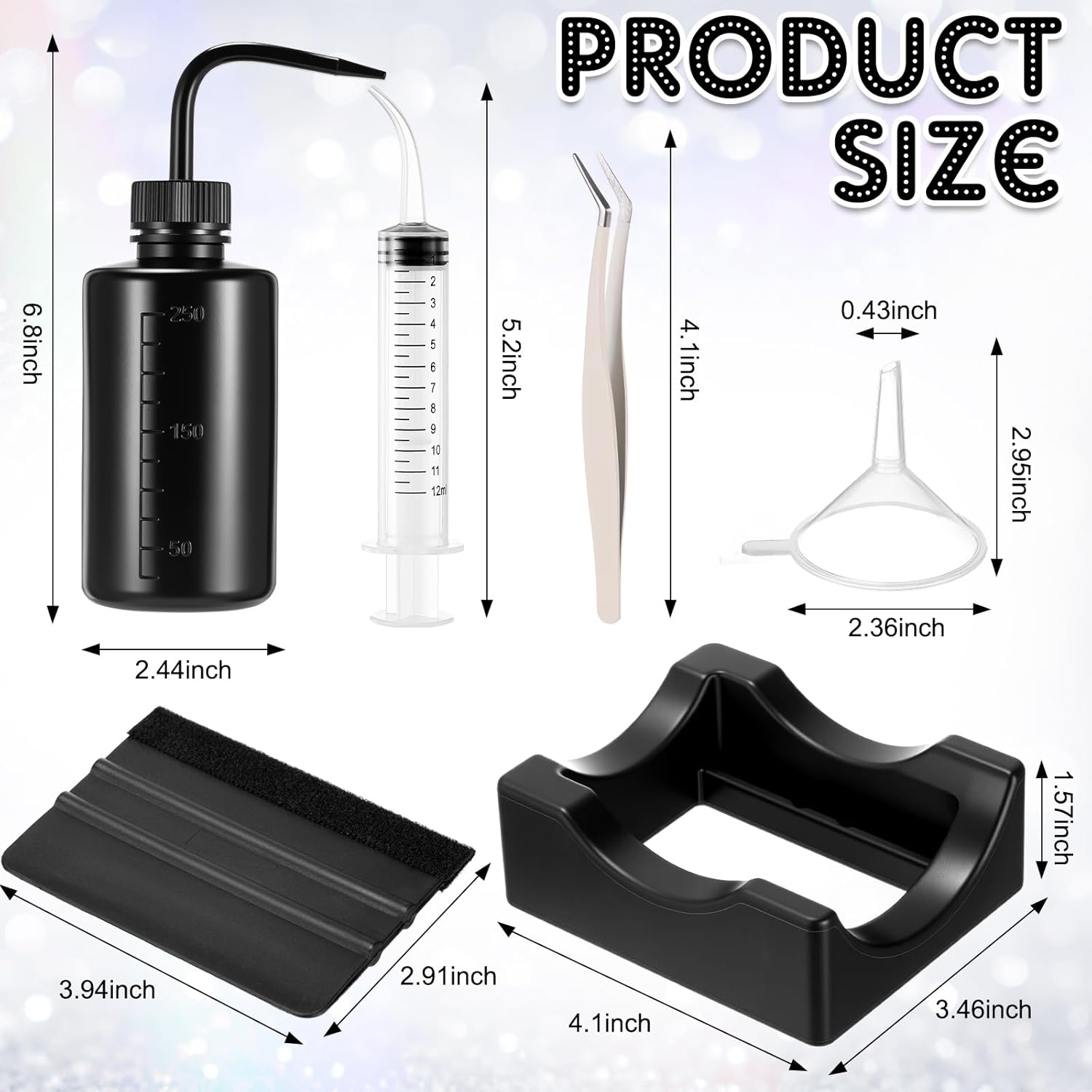 Datanly 10 Pcs Snow Globe Tumbler Supplies for Glitter, Snow Globe DIY Kit-Plastic Squeeze Bottle Silicone Cup Cradle Funnel Tweezers Bent Syringe for Cup Making Tumbler Craft Supplies (Black,White)