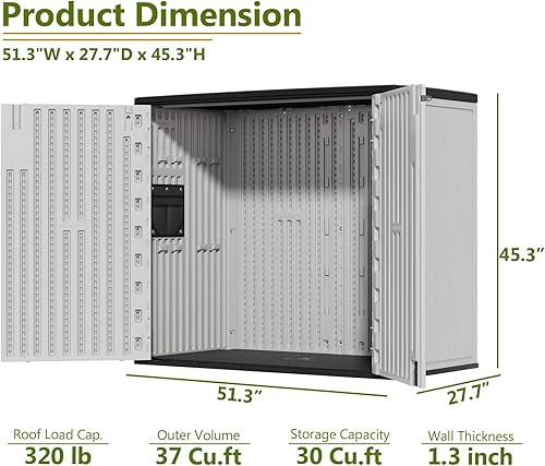 Miniatura 2 de ZZM Cobertizo de almacenamiento al aire libre de 37 pies cúbicos con resina de polietileno de alta densidad de doble pared para almacenamiento al