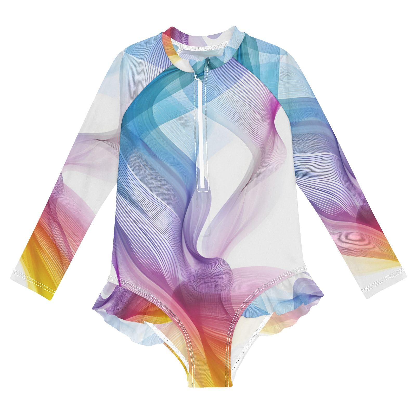 ALAZA Toddler Swimsuit Girl Bathing Suit Swimwear Rash Guard Abstract Wave Long Sleeve 3T