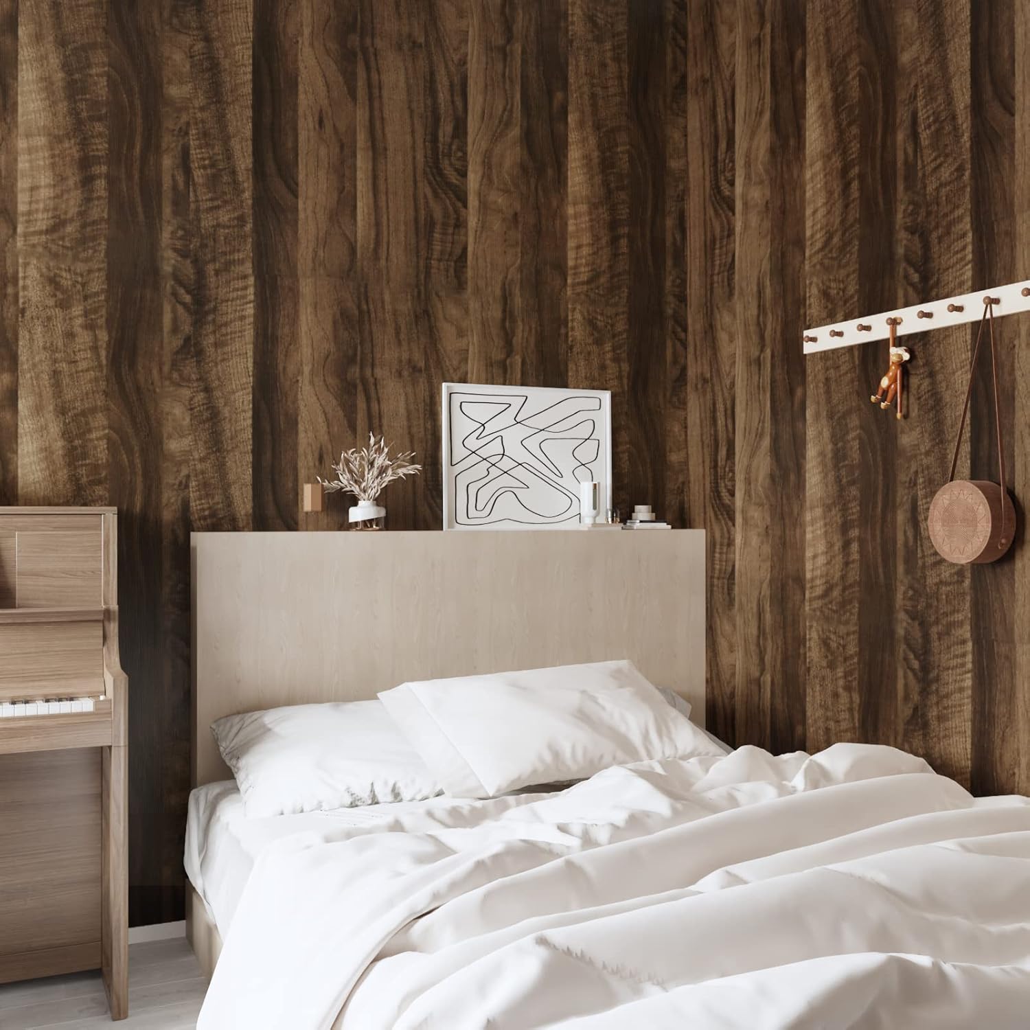 Wallercity Dark Brown Wood Grain Wallpaper Vinyl Waterproof Peel and Stick Countertops Wood Look Contact Paper for Shelf Liner Self Adhesive Wallpaper for Cabinets Drawer Vintage Wall Paper 24''x315''