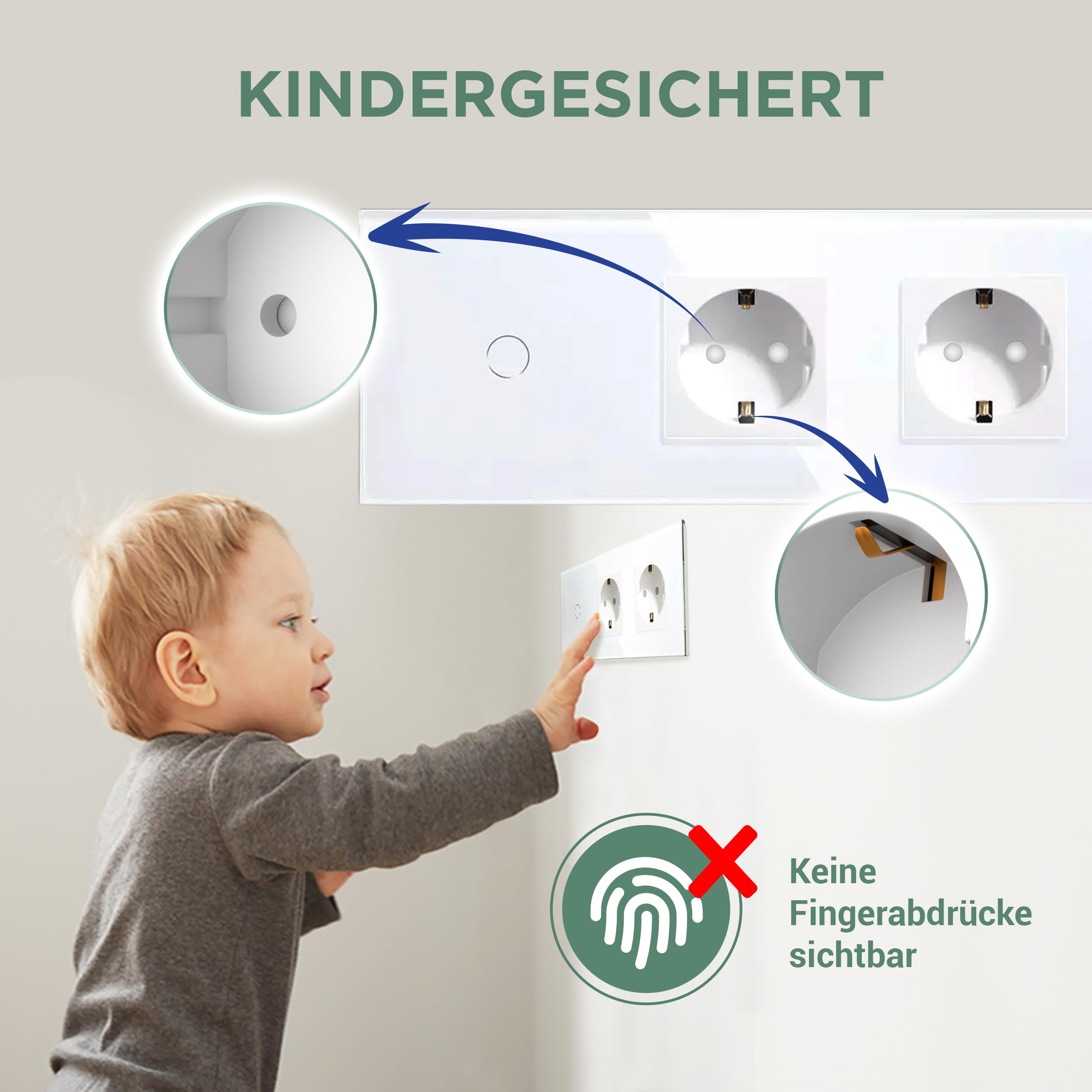 PULSAR Touch Schalter 230v Unterputz 3 Fach Glas Weiß, Sensor Lichtschalter Dreifach, Wandschalter mit LED Beleuchtung