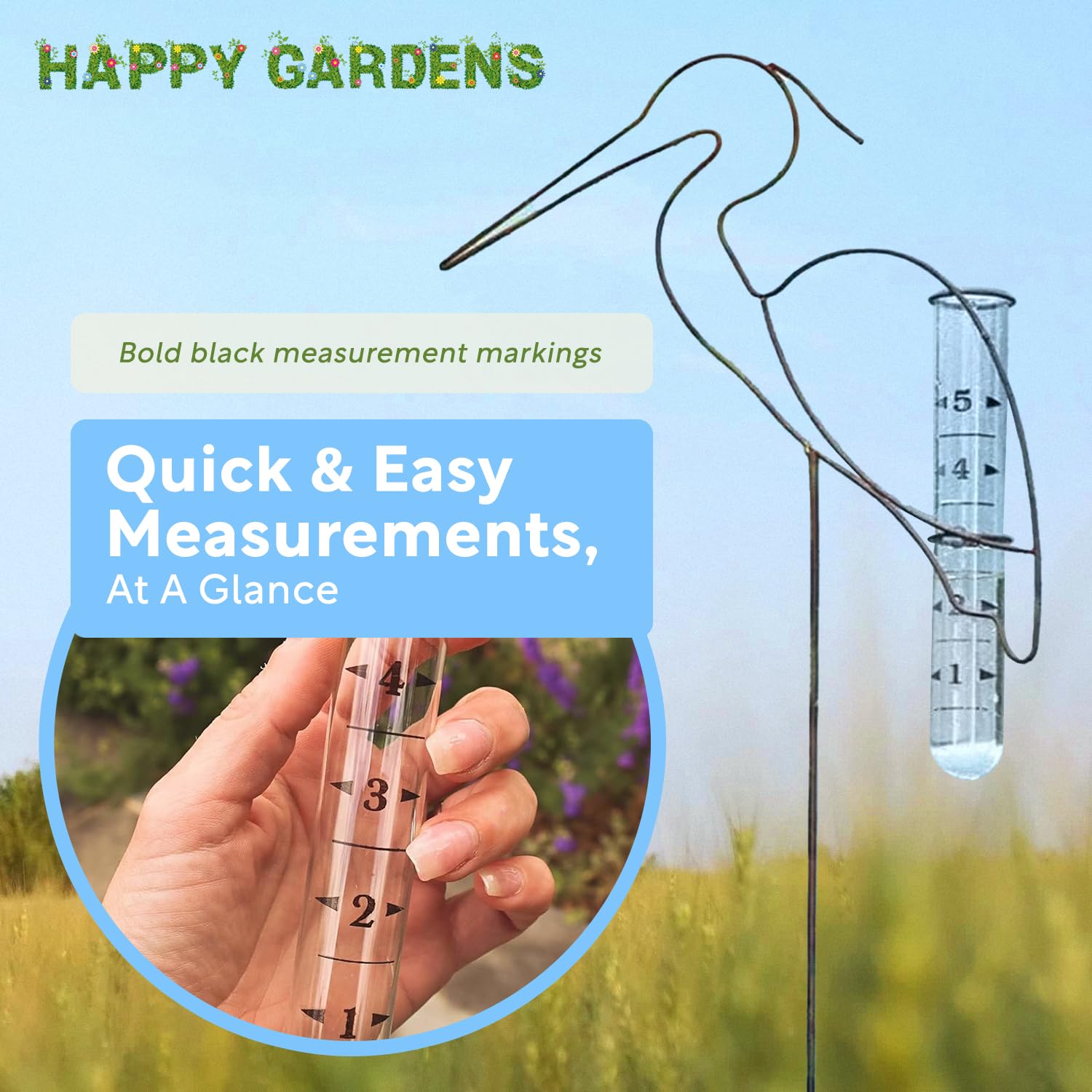Happy Gardens Tubo de vidrio de repuesto para pluviómetro (soportes de ajuste de precisión) más medidores genéricos/estándar para patio, valla y cubierta de agua al aire libre, 5 pulgadas