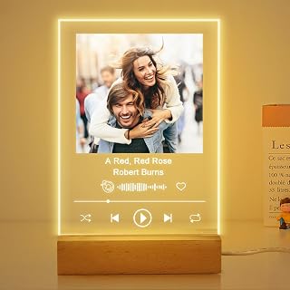 Custom Spotify Plaque for Him & Her, Personalized Acrylic Song Album Cover With Photo & Text, Night Light With Picture, I Love You Gifts for Boyfriend Girlfriend