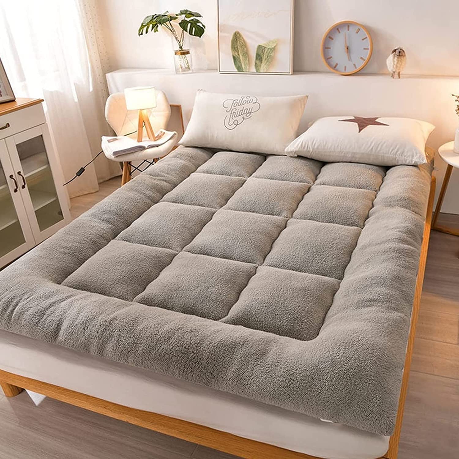 Extra Thick Grey Japanese Tatami Mat Futon Mattress Roll Up Bed 90x200cm Foldable & Portable for Camping Guest Dormitory Traditional Floor Sleeping Pad