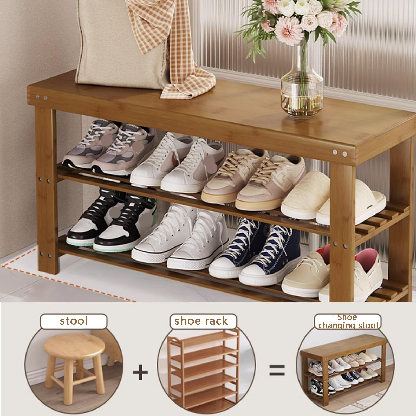 Bambú zapatero entrada recibidor,banco zapatero de 3 niveles,banco zapatero con asiento,modernos banco zapatero entrada recibidor,zapatero estrecho,Adecuado para vestíbulo, pasillo, dormitorio, etc. (