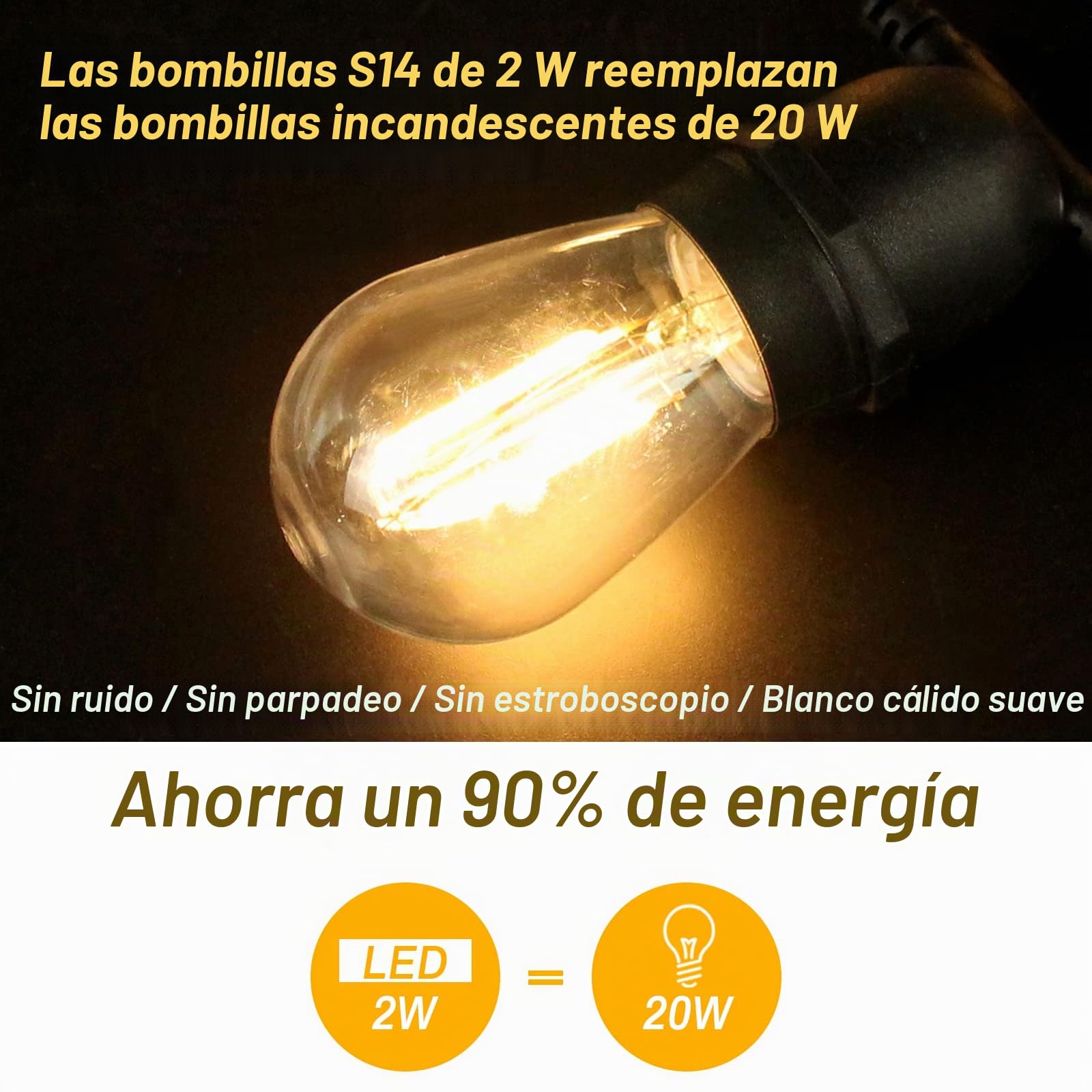 BRIMAX Lampadina LED E27 S14, 25 pezzi 2W=20W 2700K | 180LM, IP44, AC220-240V, vetro stile Edison, non regolabile, per ghirlande esterne, patio, giardino