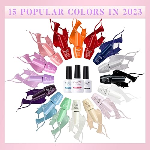 Miniatura 3 de Juego de iniciación de esmalte de uñas de gel Candy Lover con lámpara de 36 W. 15 colores, pastel arcoíris, con capa superior, base mate, capa