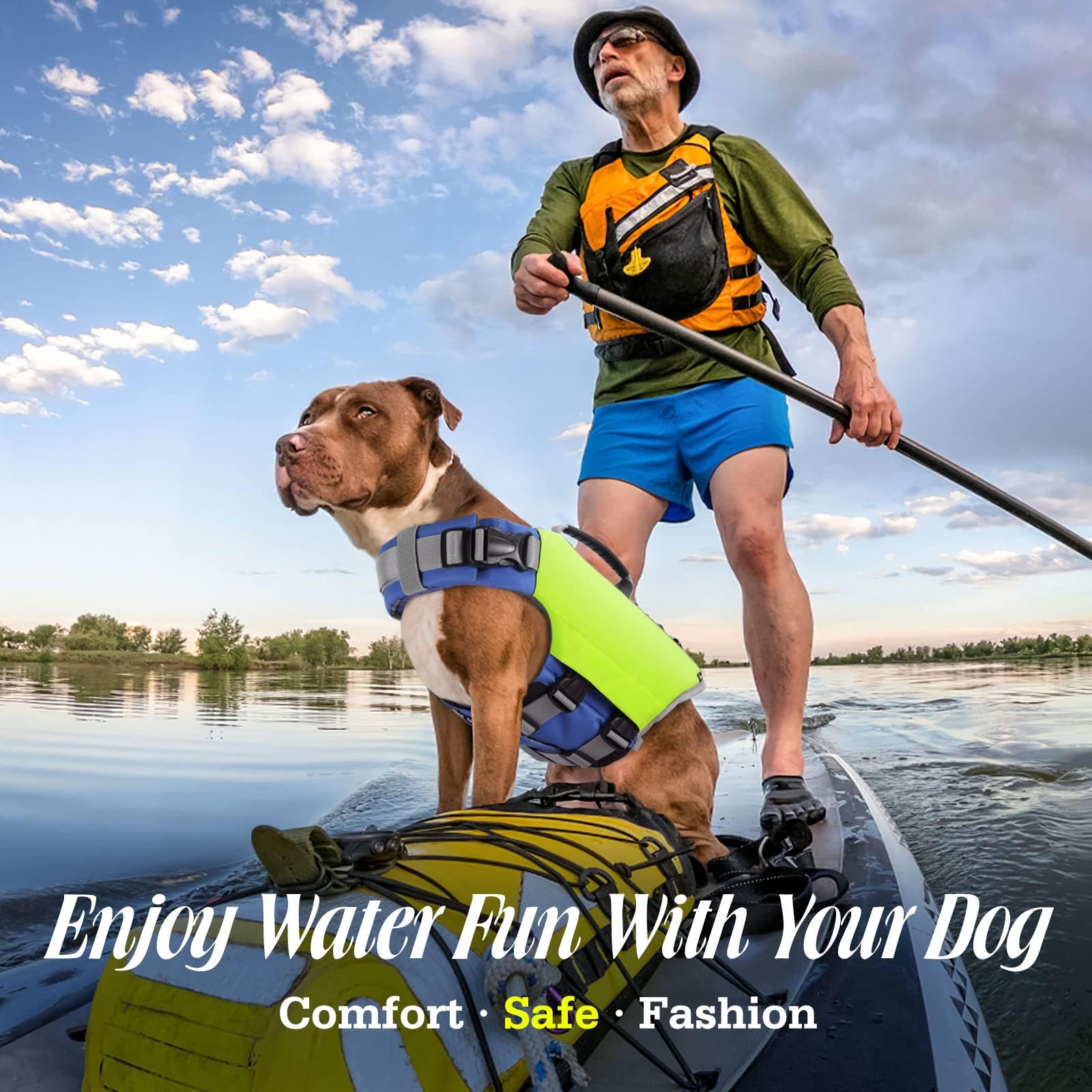 Pawaboo Chaleco Salvavidas para Perros, Chaleco de Seguridad Ajustable para Mascotas con Asa & Banda Reflectante, Abrigo para Natación Flotante Duradero para Nadar,Surf,Navegar, Amarillo Brillante, L