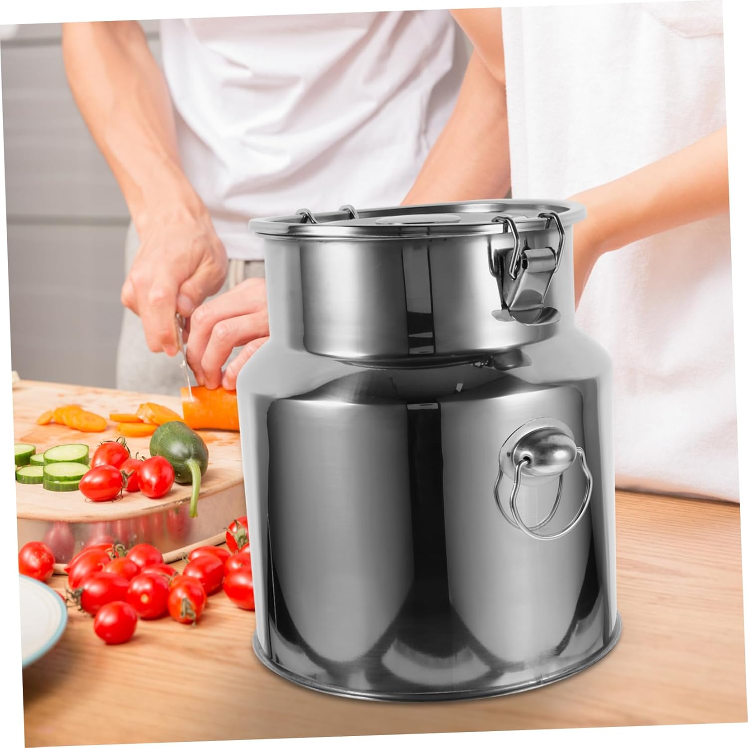 Unomor Stainless Steel Food Storage Bucket Airtight Lid Multi-Function Container for Rice Flour Oil and Milk Moisture-Sealed Canister for Kitchen Organization