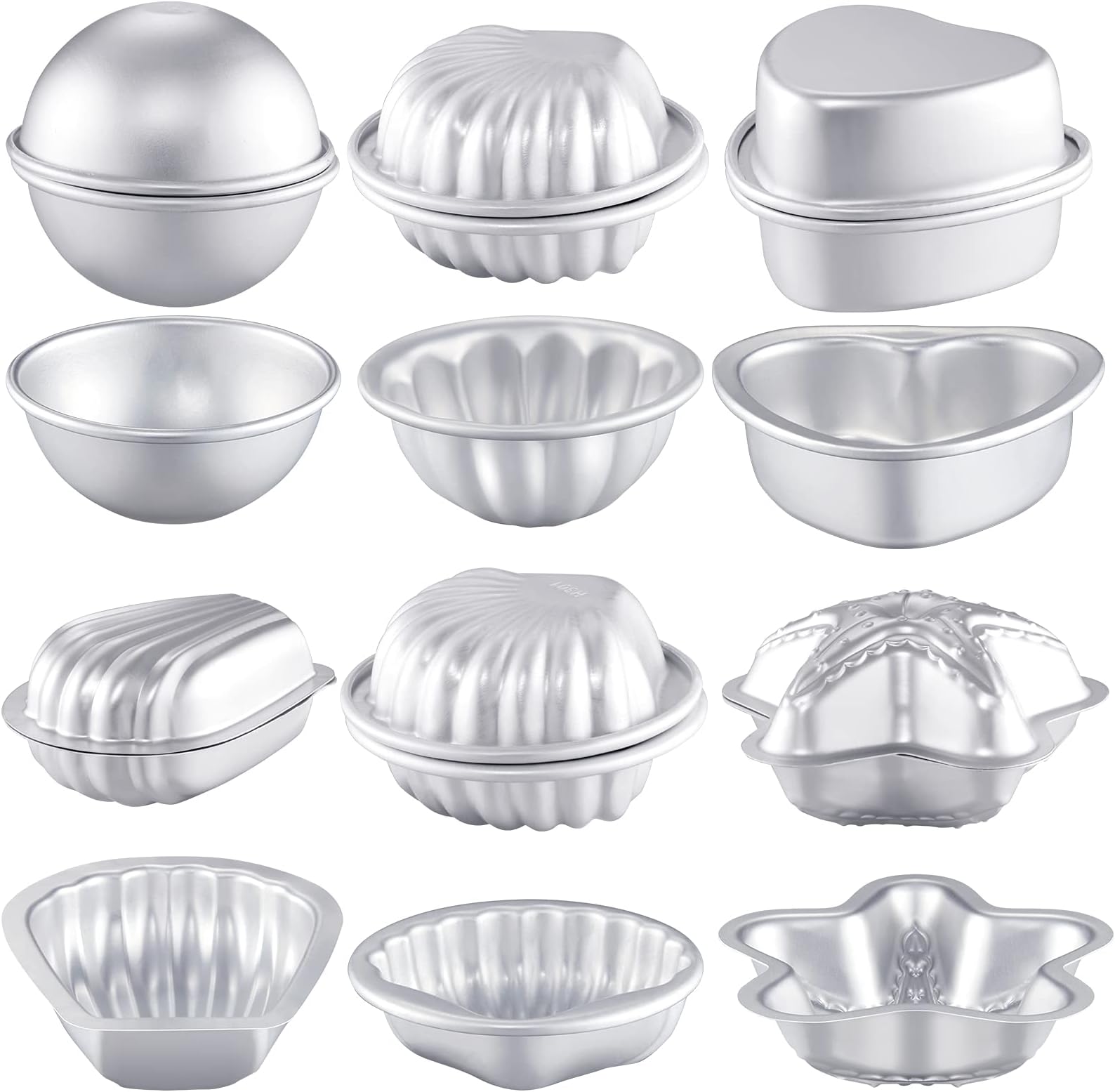 Patelai 12 Pcs Bath Bomb Molds 6 Shapes Metal DIY Bath Bomb Making Crafts Crafting Press Mould for Handmade Soaps Candle Cake Ice Cream Baking Handicrafts Making Supplies