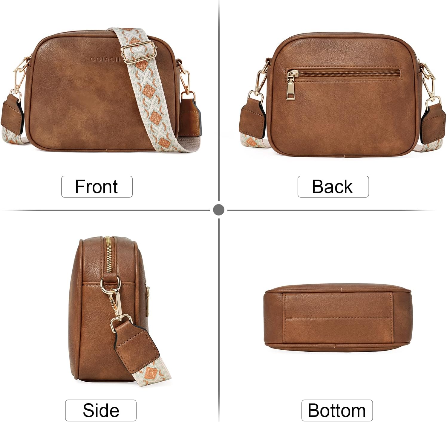 GOIACII Crossbody Bags 6-Pockets Purses for Women Vegan Leather Purses Small Shoulder Handbags with Wide Strap - Image 7