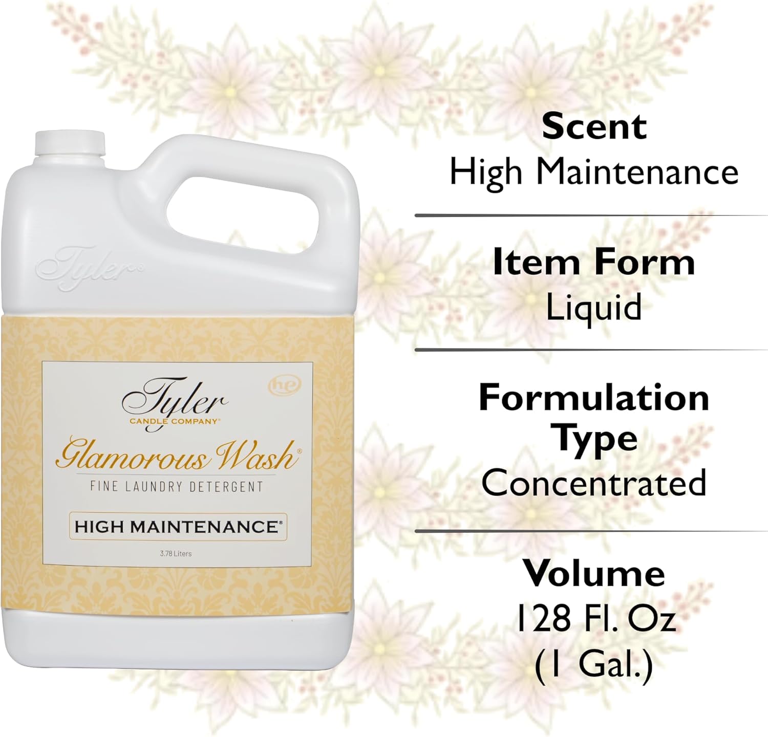 Tyler Candle Glamorous Wash Laundry Detergent, High Maintenance Bundle with Tyler Candle Mixer Melts, Autoglam Freshener, and Stain Remover Pen (1 Gallon)
