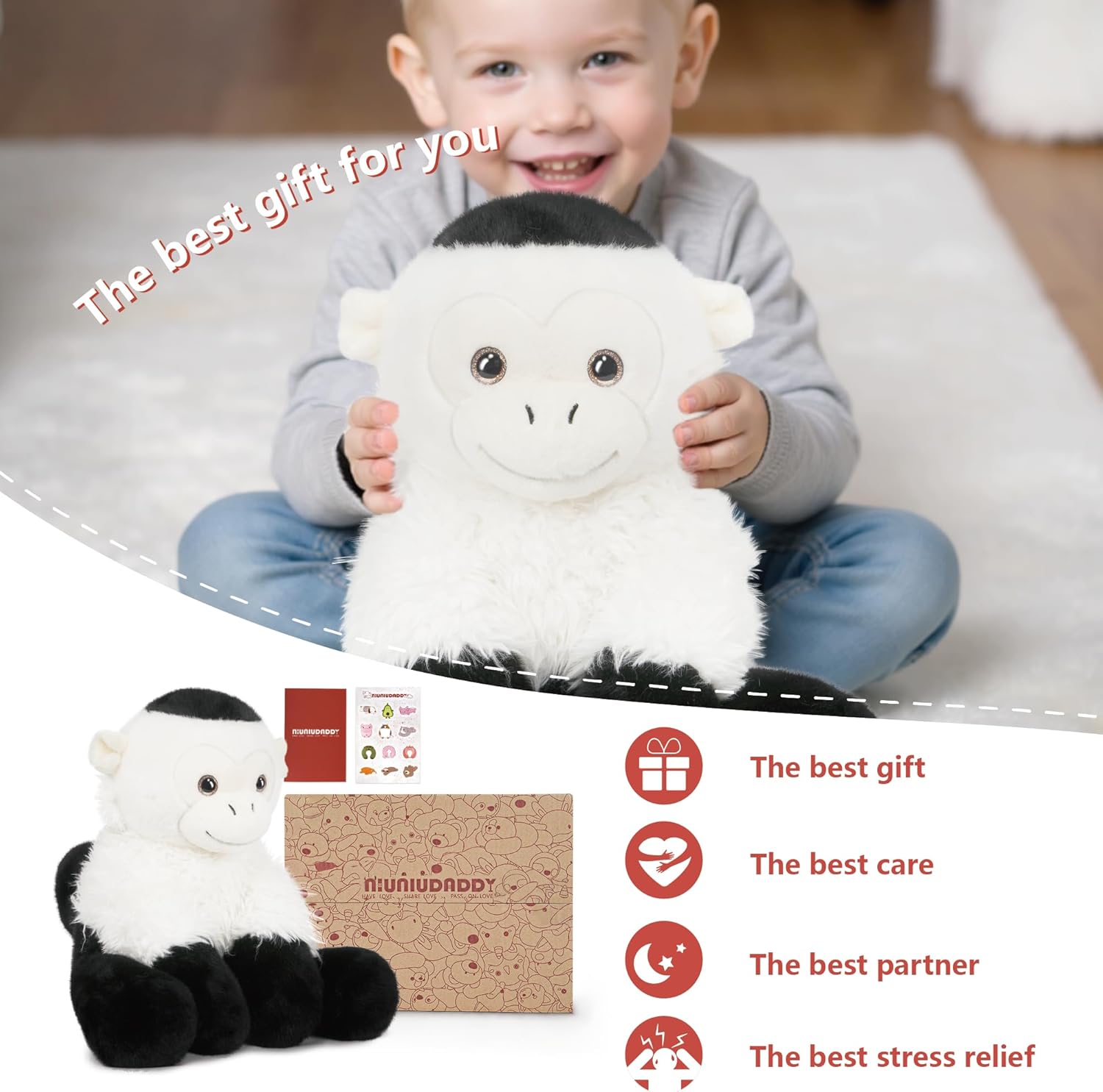 Niuniu Daddy 14" | 3.5 Pound Monkey Weighted Stuffed Animal for Kids Adults, Heavy Capuchin Monkey Pillowfort Plush Toys, Weighted Beads for Stuffed Animals Body Pillow for Birthday Holiday Christmas - Image 3