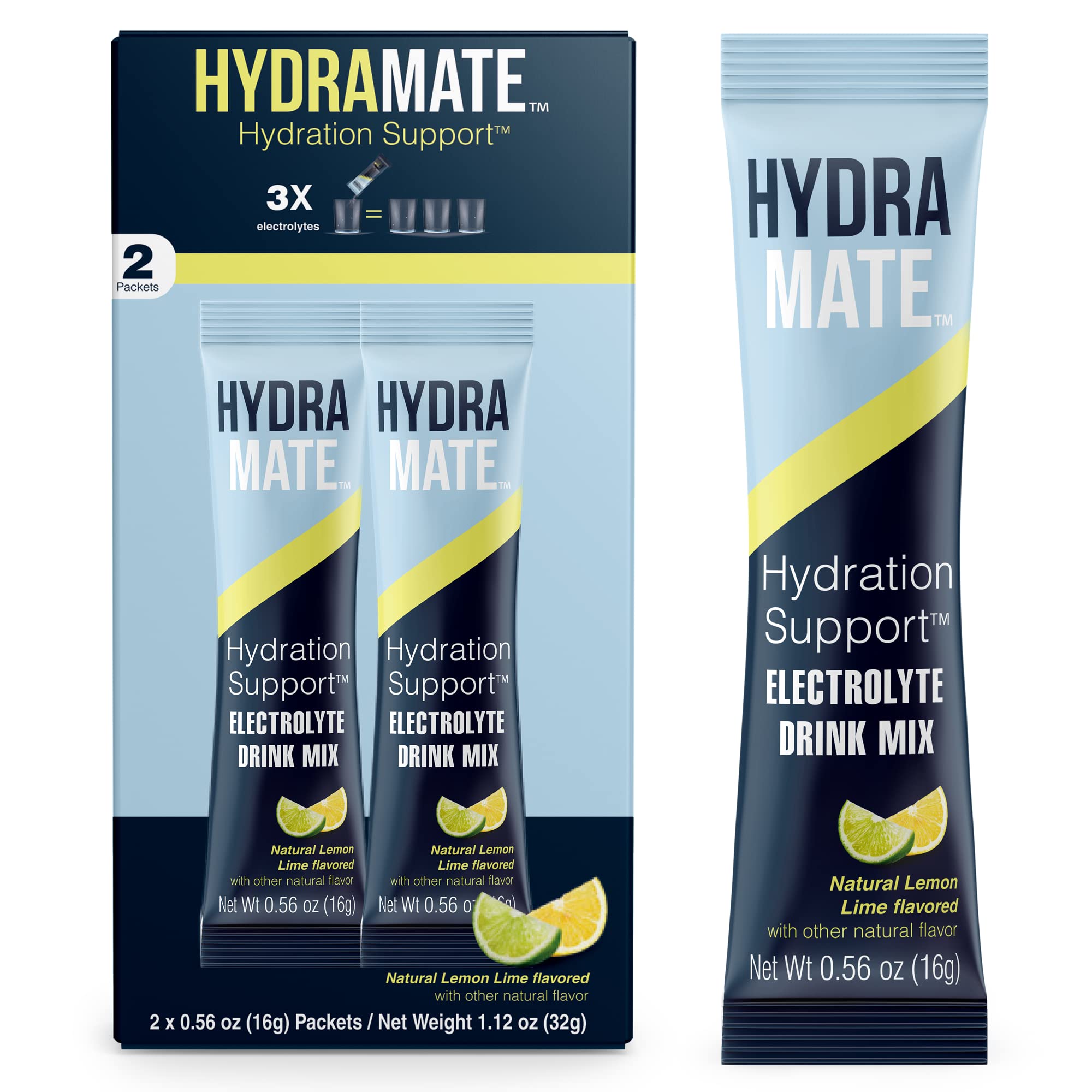 GuruNandaHydramate Hydration Support Drink Mix - Electrolyte Powder Packets for Dehydration, Exercise & Energy - No Added Sweeteners, Non-GMO, Natural Lemon Lime Flavor (0.56 oz)