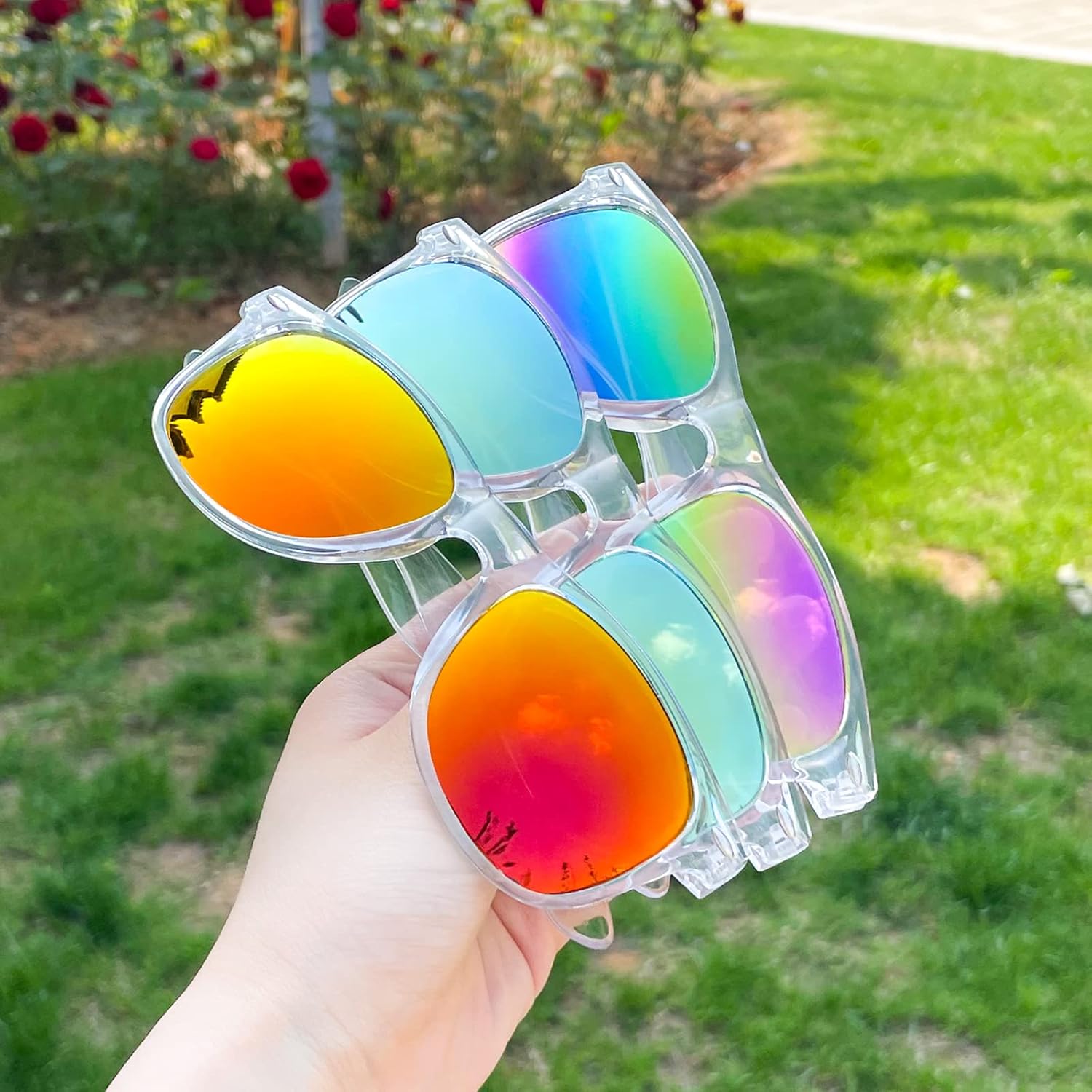 Matcheck 10/18 Pack Neon Colors Party Sunglasses Mirrored lens Colored Glasses Bulk Retro Shades for Unisex Adults Teens - Image 5